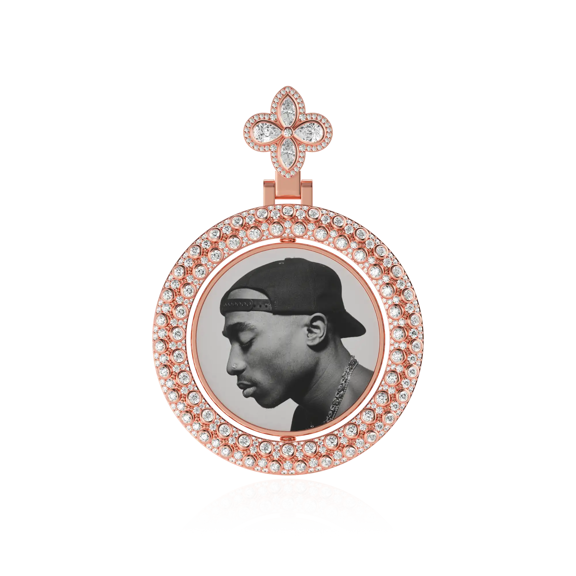 Custom Round Encrusted Photo Pendant