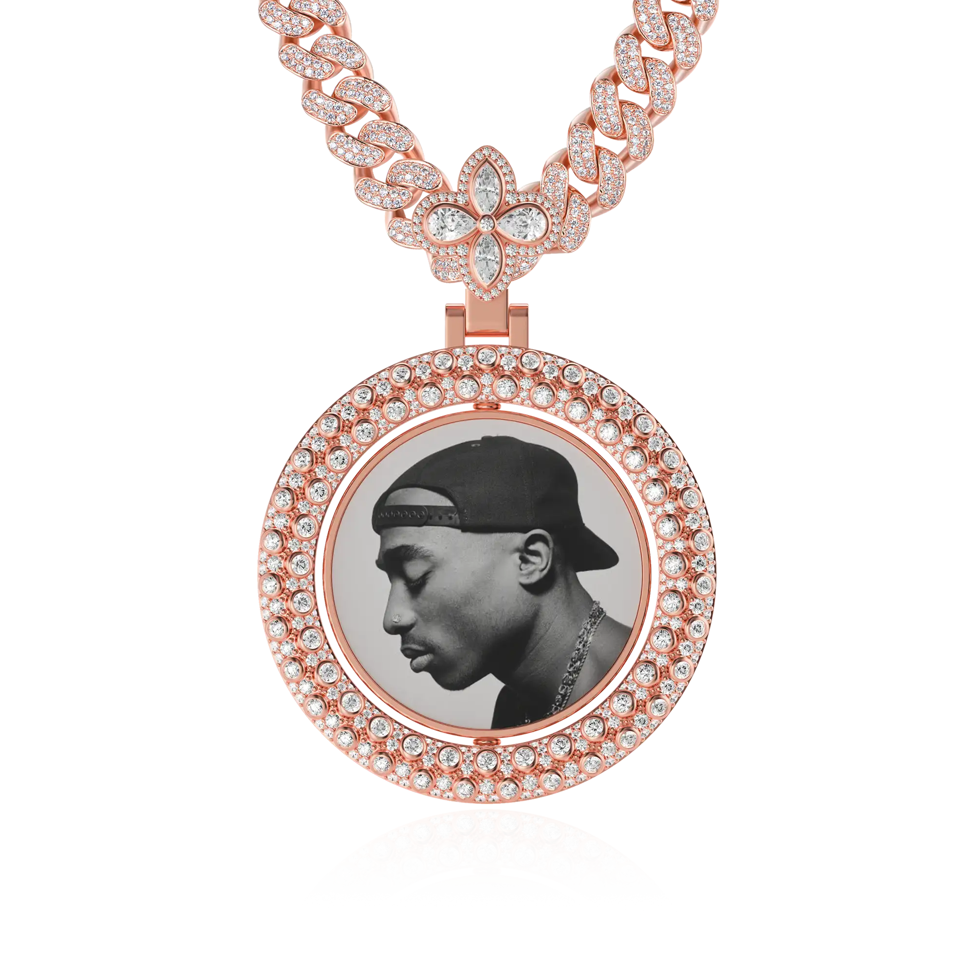 Custom Round Encrusted Photo Pendant