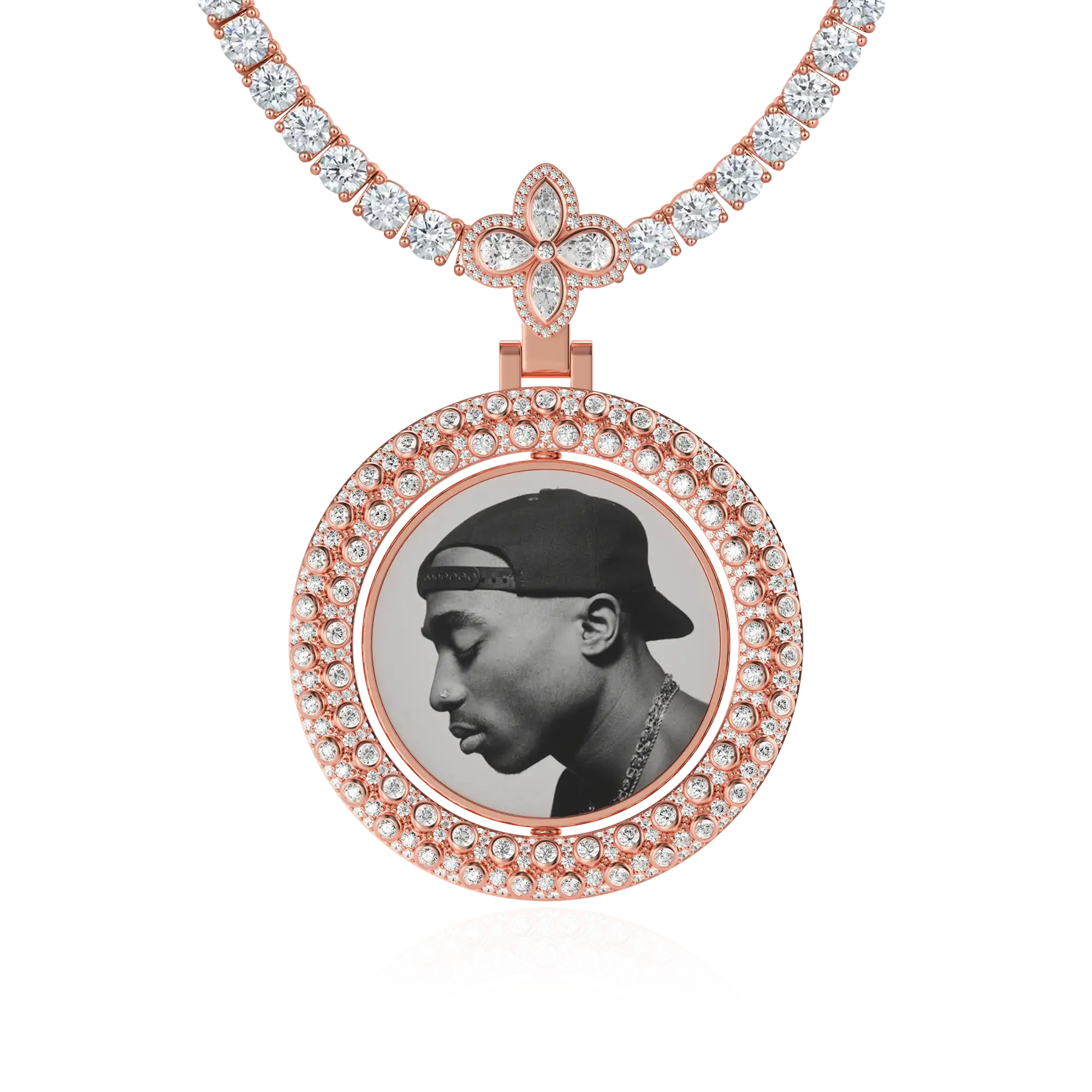Custom Round Encrusted Photo Pendant