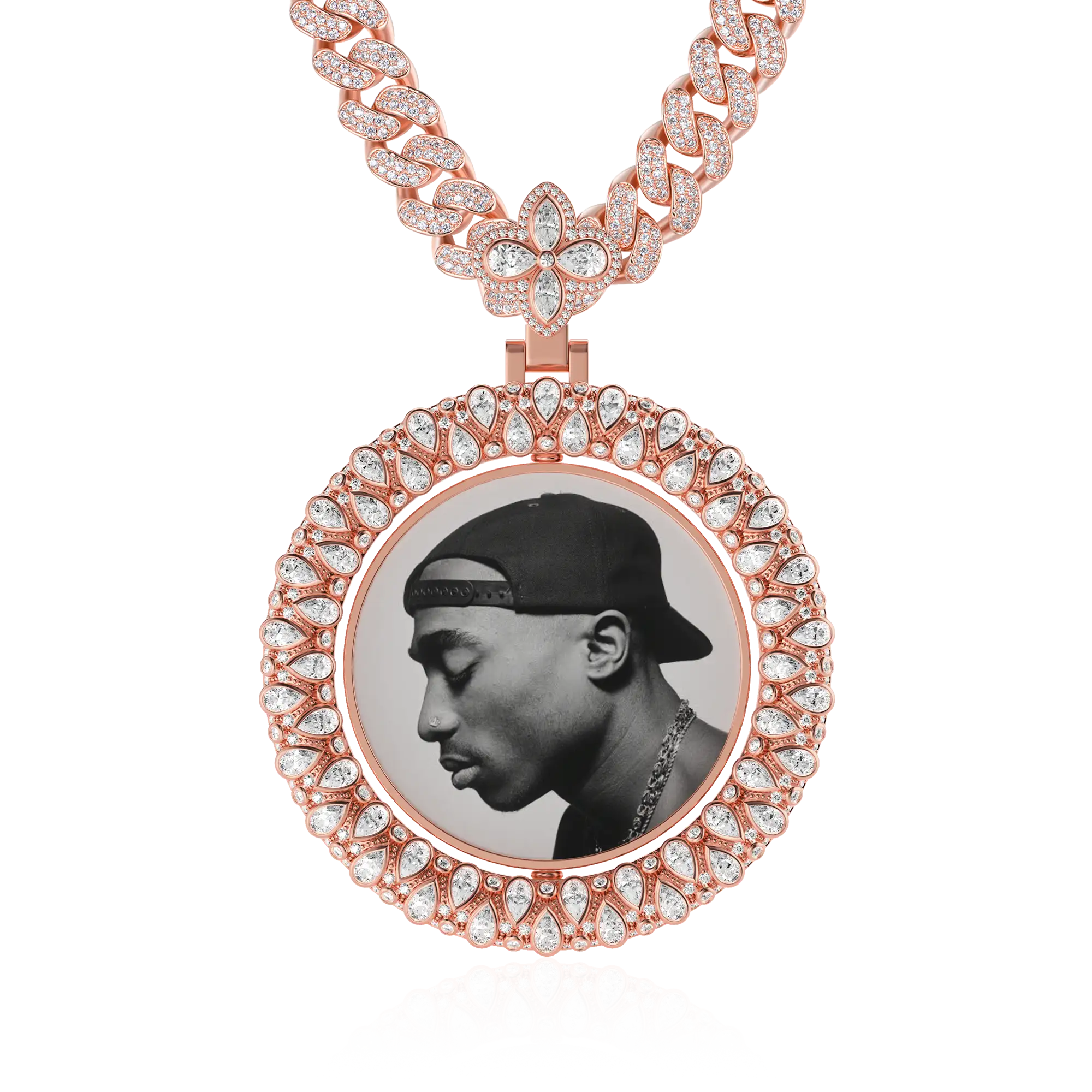 Custom Round Encrusted Photo Pendant