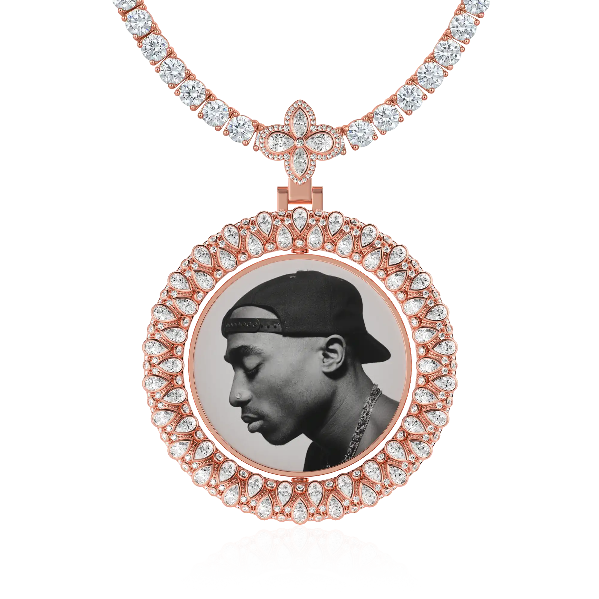 Custom Round Encrusted Photo Pendant