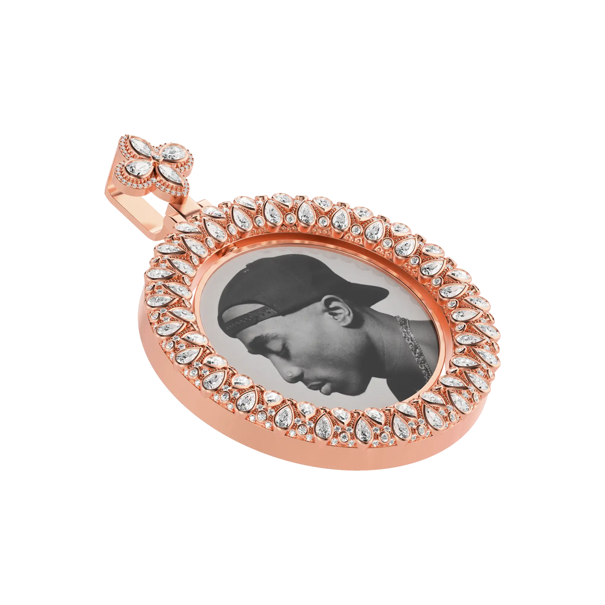 Custom Round Encrusted Photo Pendant