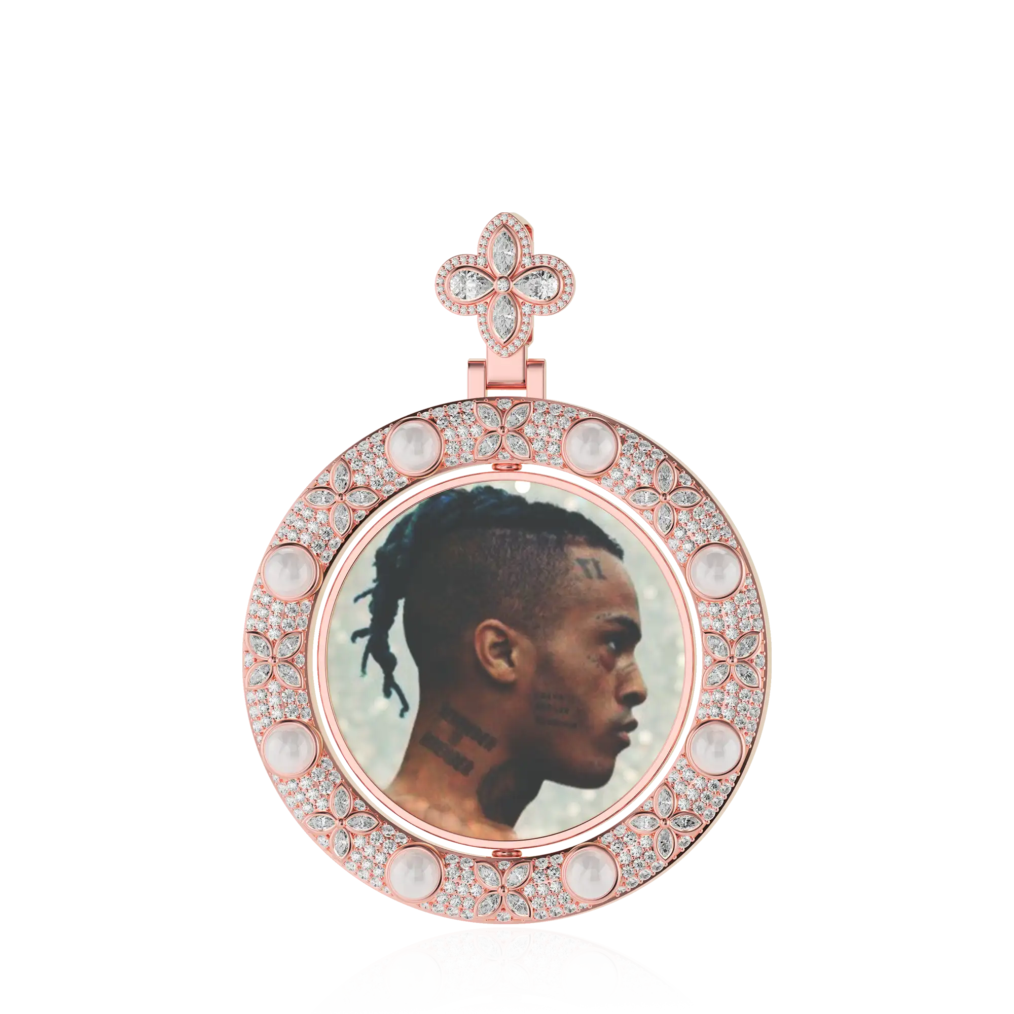 Custom Clover Pearl Reversible Photo Frame Pendant