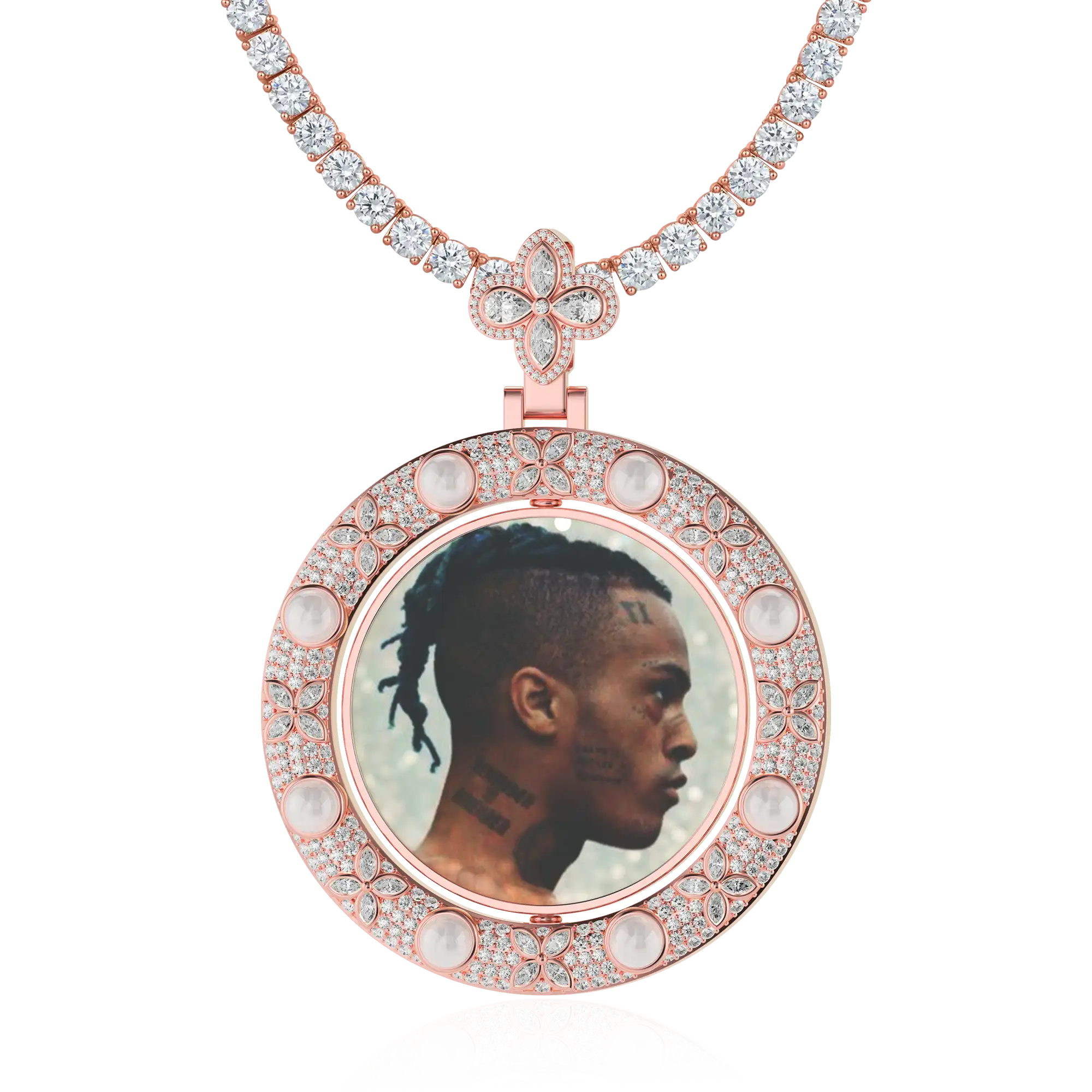 Custom Clover Pearl Reversible Photo Frame Pendant