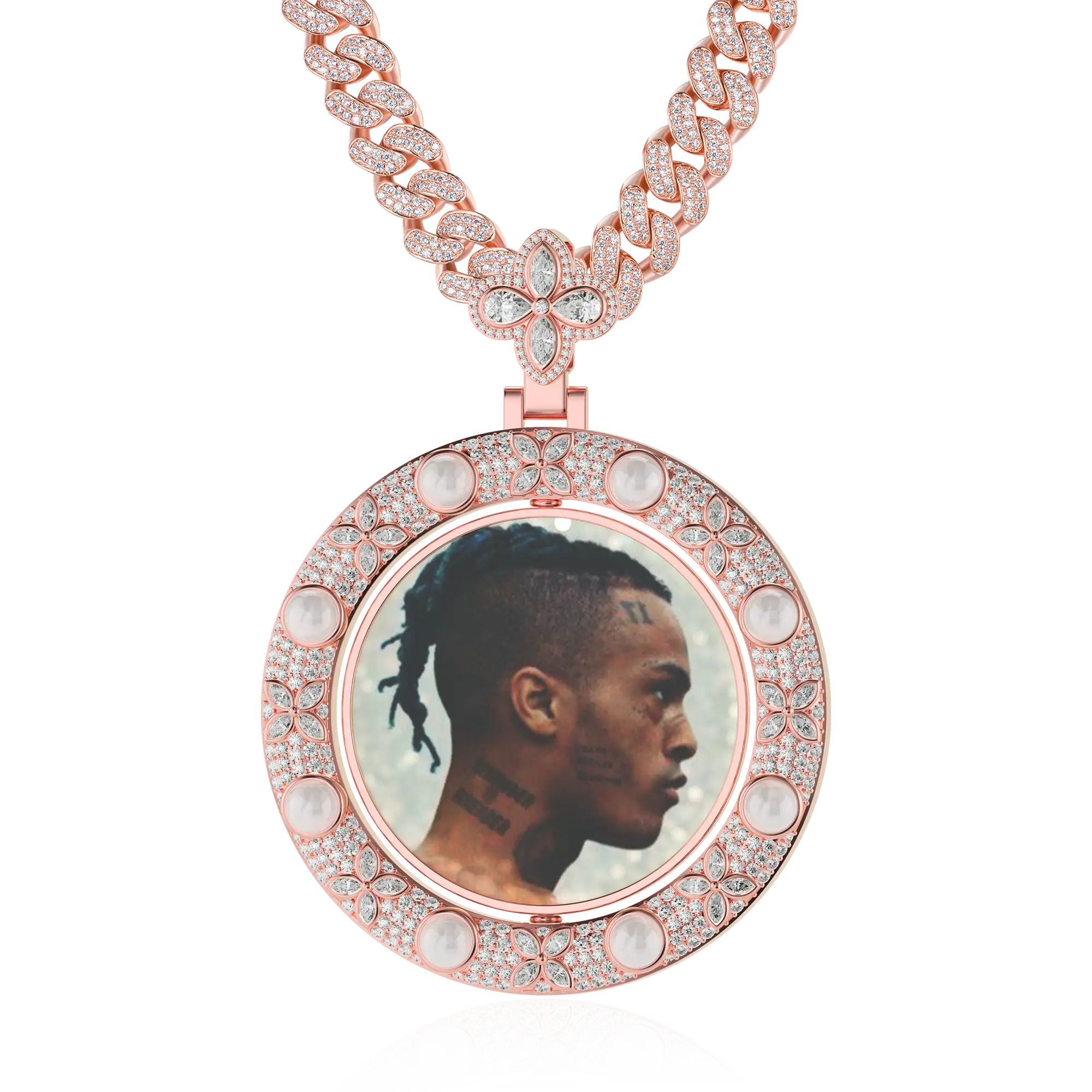 Custom Clover Pearl Reversible Photo Frame Pendant