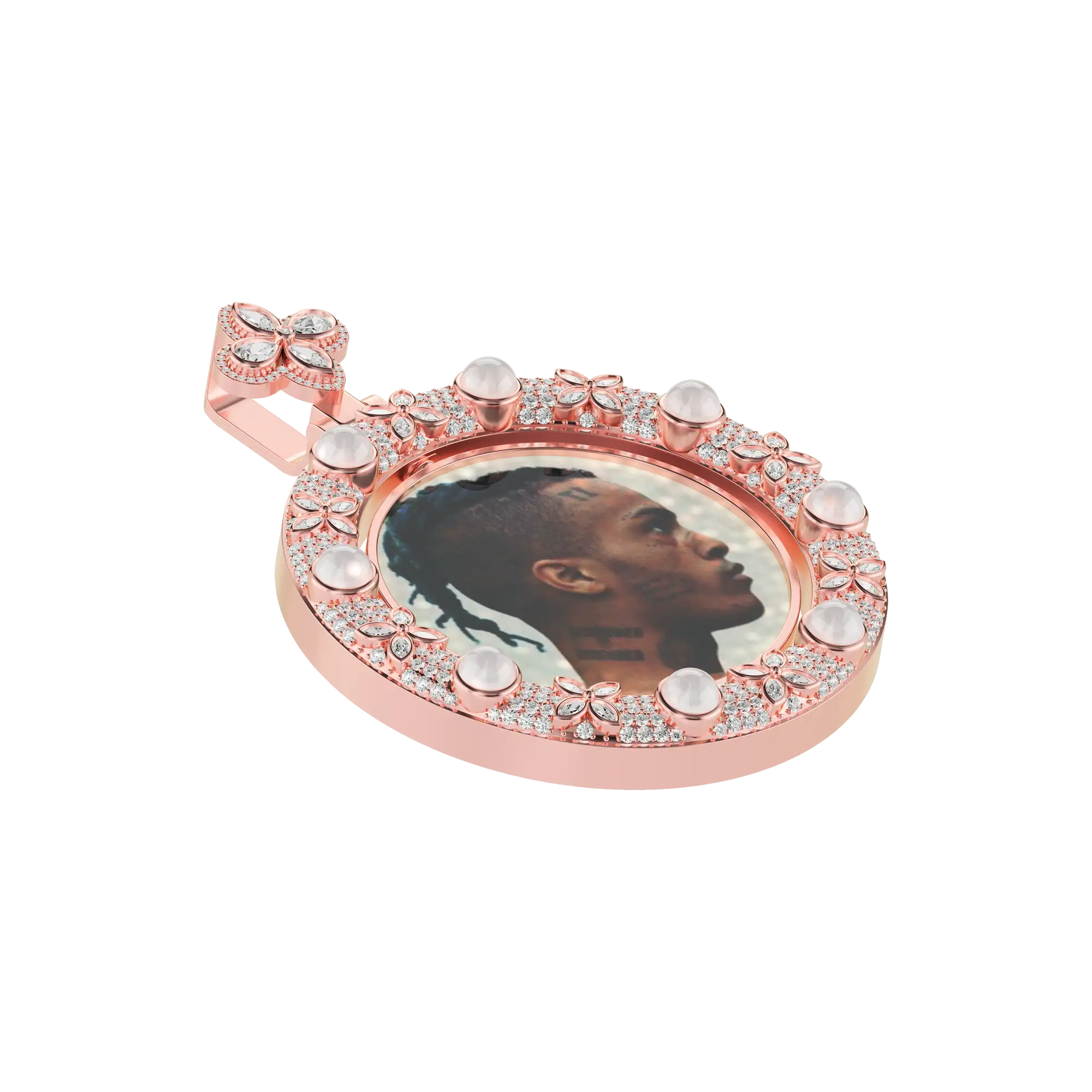 Custom Clover Pearl Reversible Photo Frame Pendant