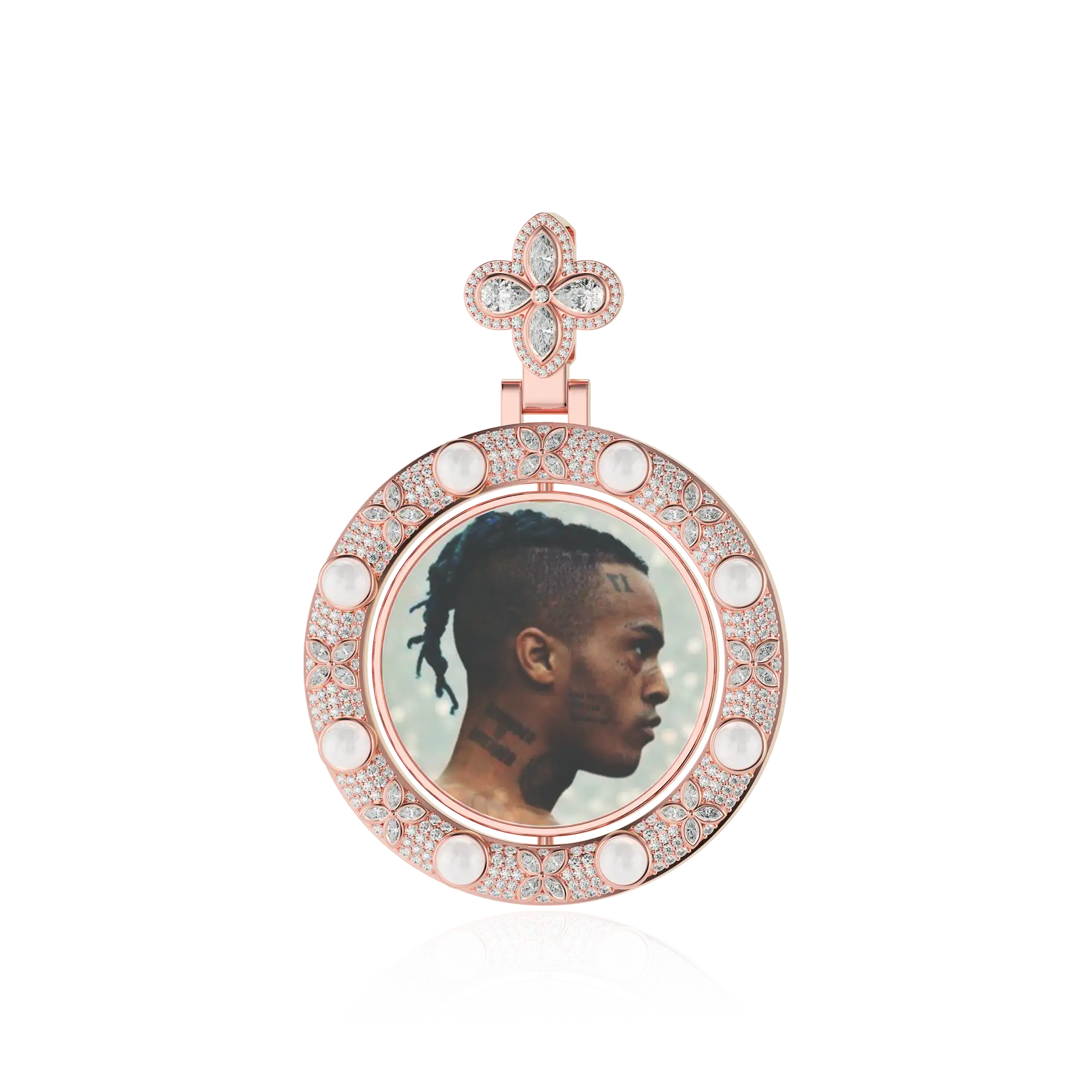 Custom Clover Pearl Reversible Photo Frame Pendant