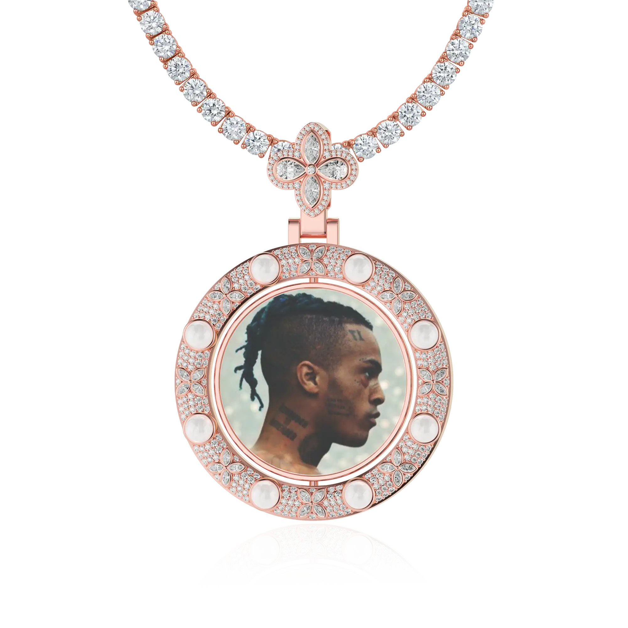 Custom Clover Pearl Reversible Photo Frame Pendant