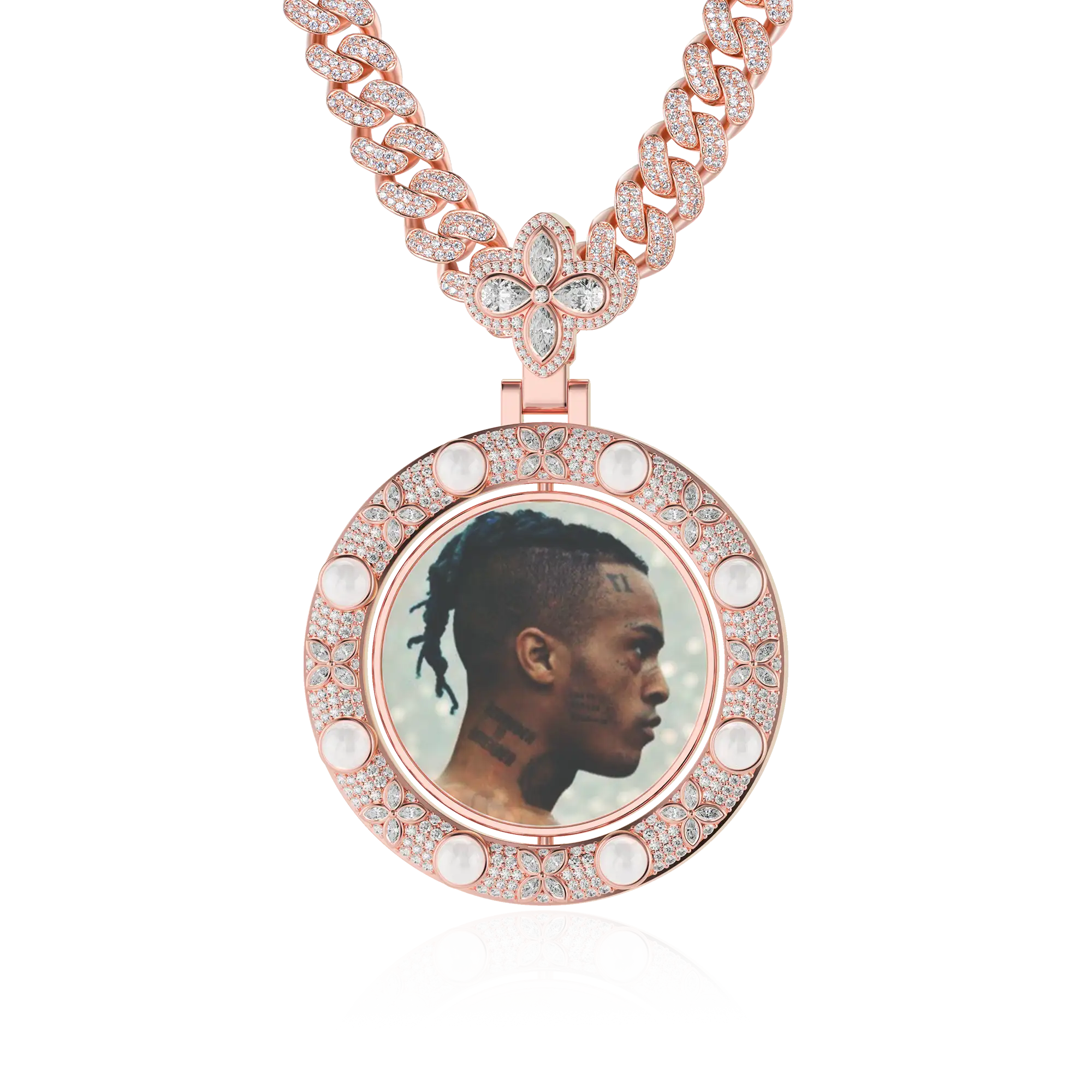 Custom Clover Pearl Reversible Photo Frame Pendant