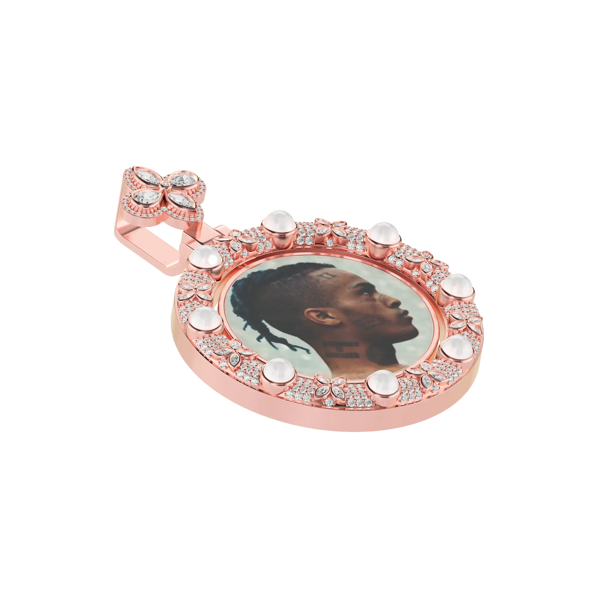 Custom Clover Pearl Reversible Photo Frame Pendant