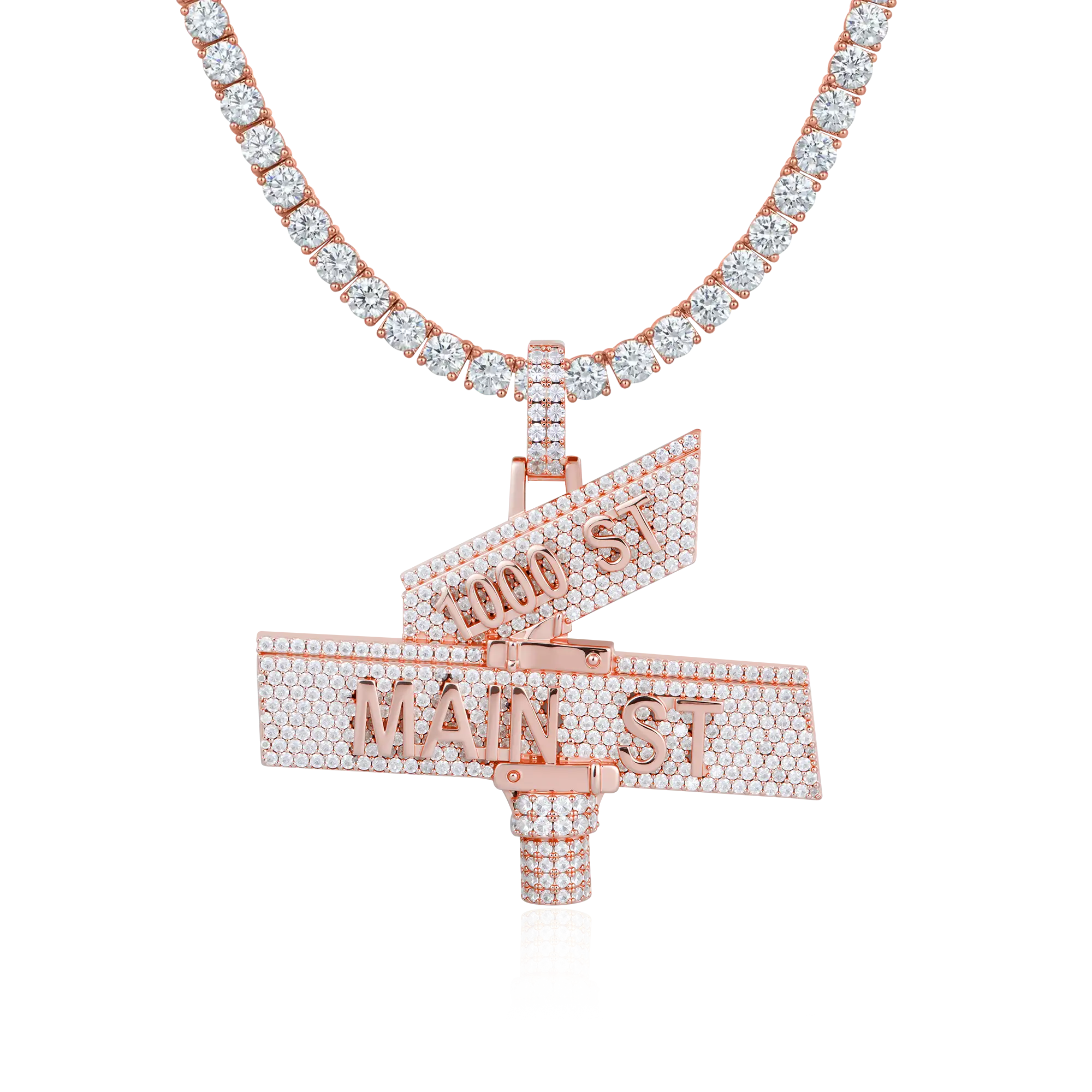 Custom White Iced Street Sign Pendant