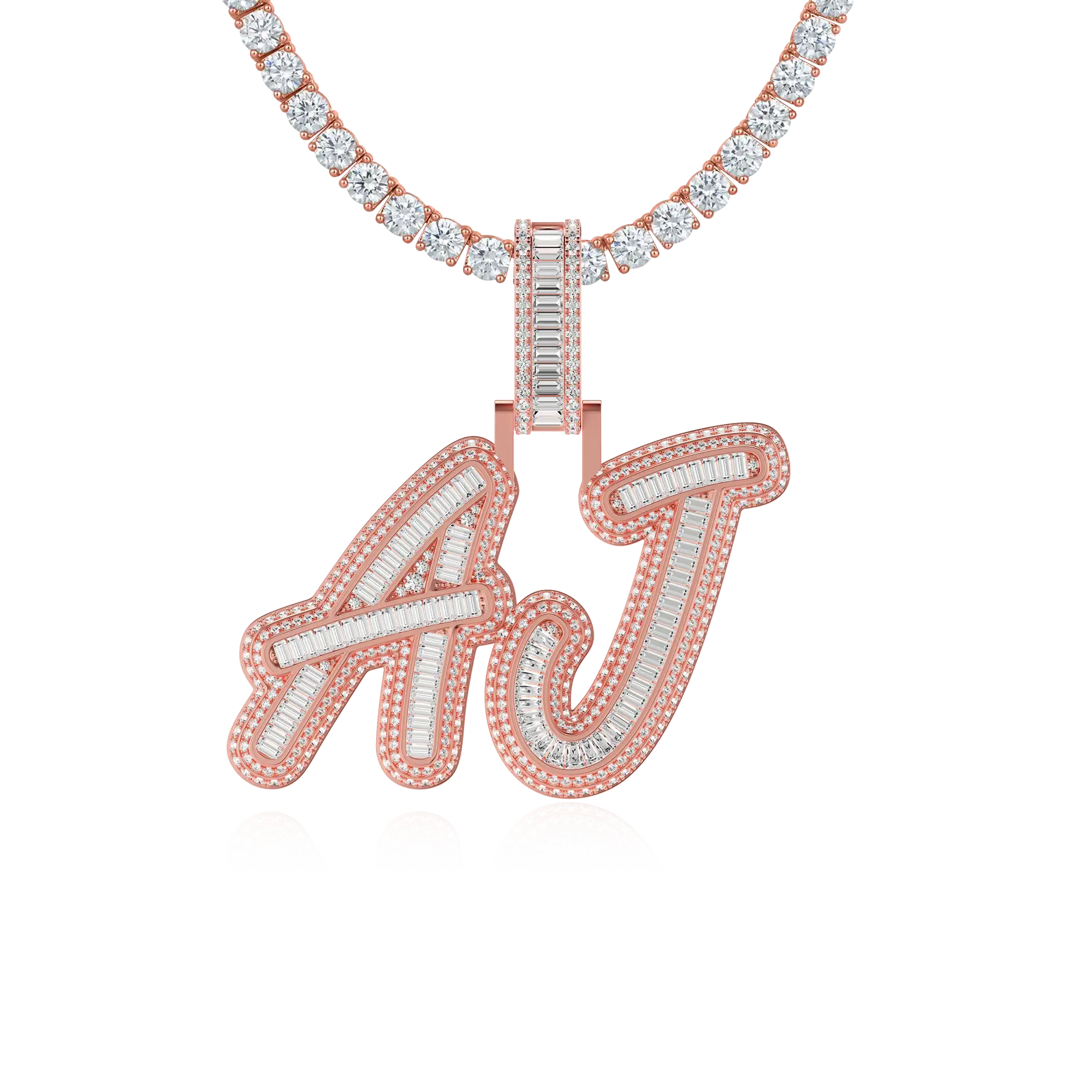 Custom Iced Out Multi-layer Baguette Font Pendant