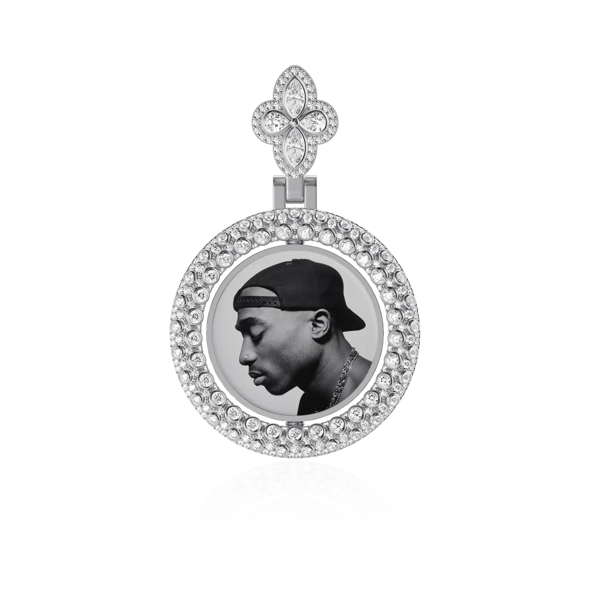 Custom Round Encrusted Photo Pendant
