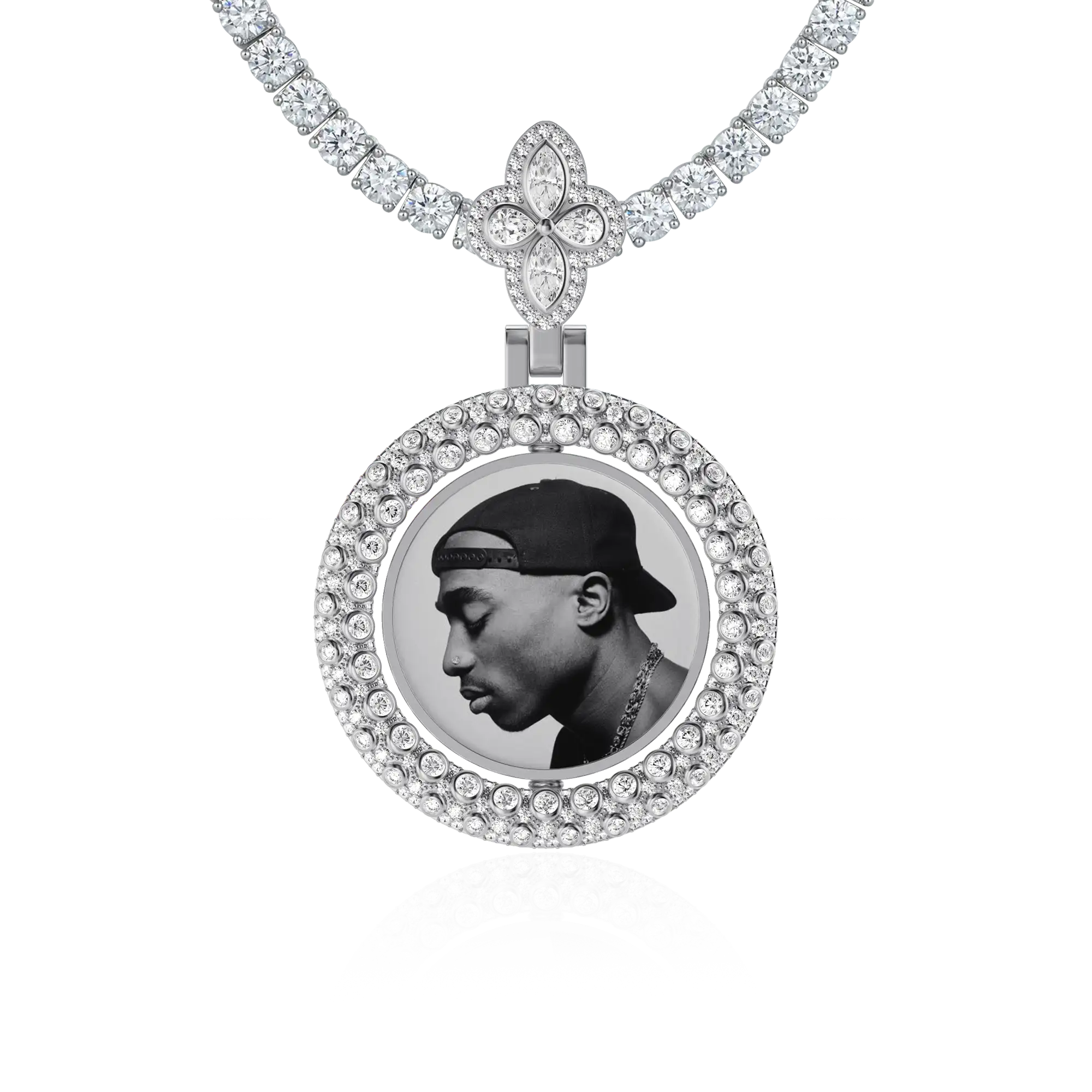 Custom Round Encrusted Photo Pendant