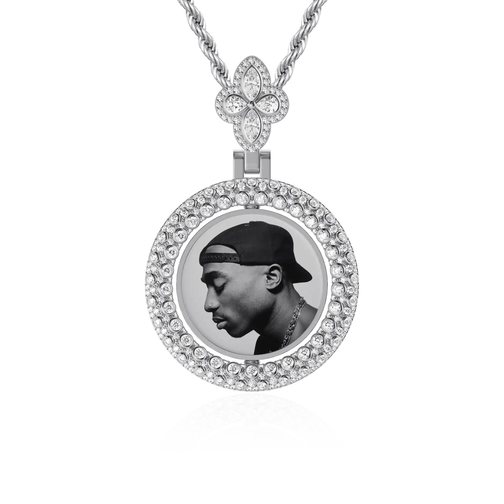 Custom Round Encrusted Photo Pendant