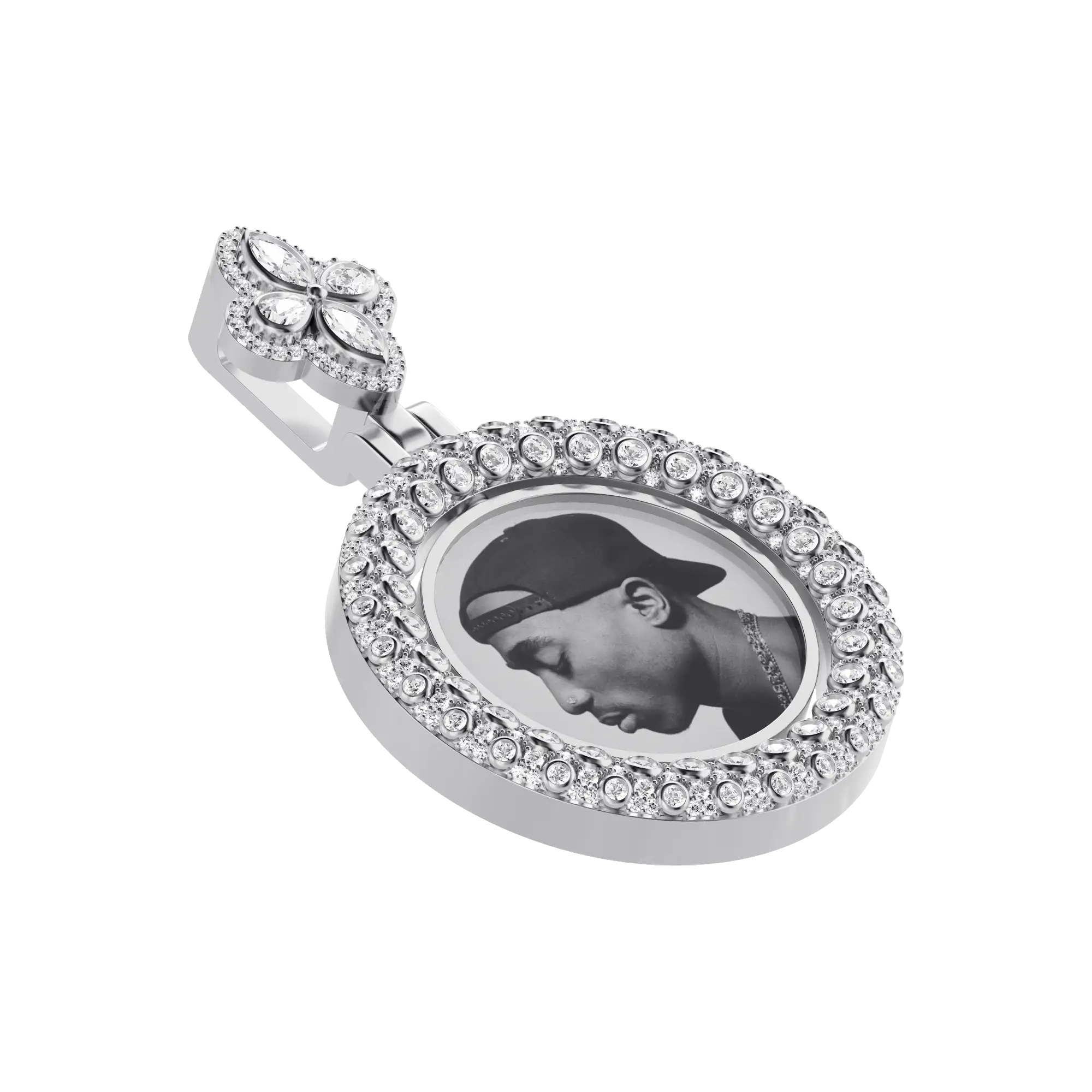 Custom Round Encrusted Photo Pendant