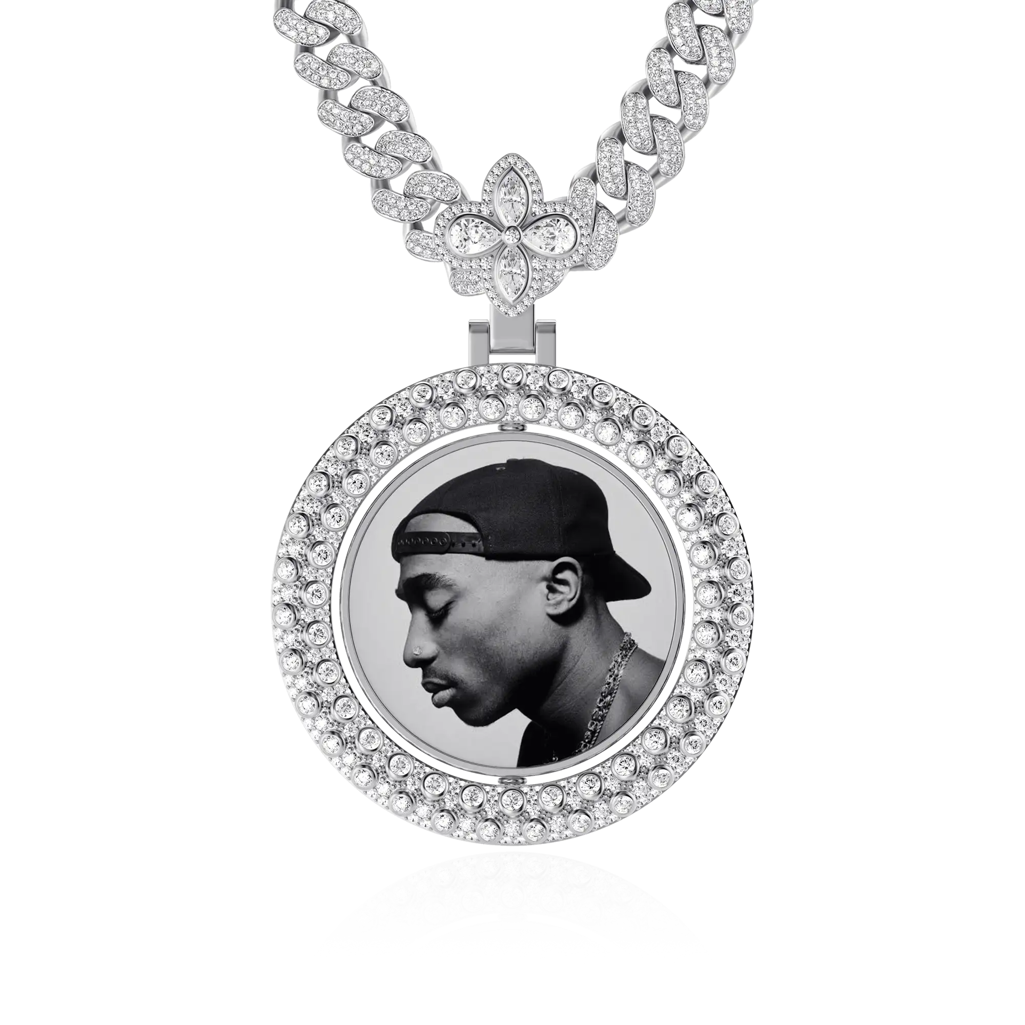 Custom Round Encrusted Photo Pendant