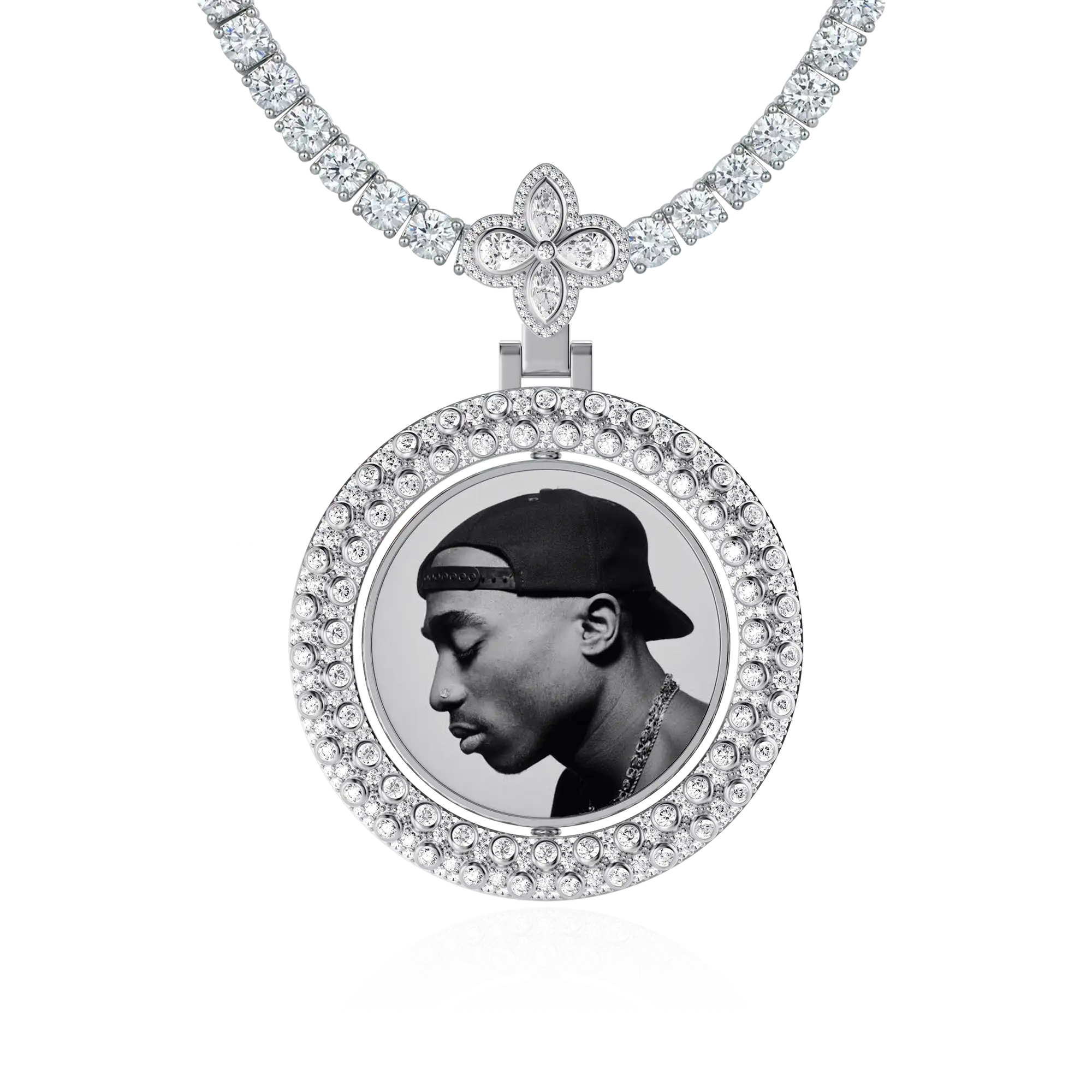 Custom Round Encrusted Photo Pendant