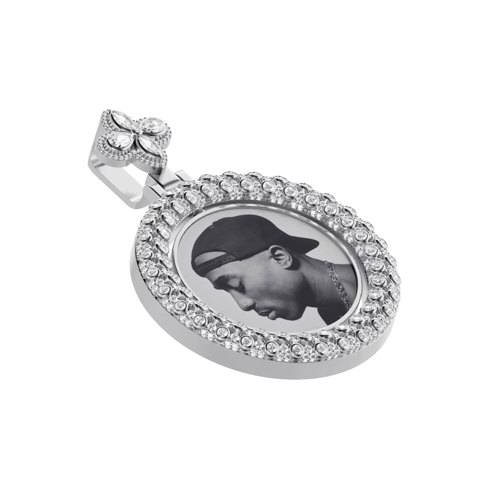 Custom Round Encrusted Photo Pendant