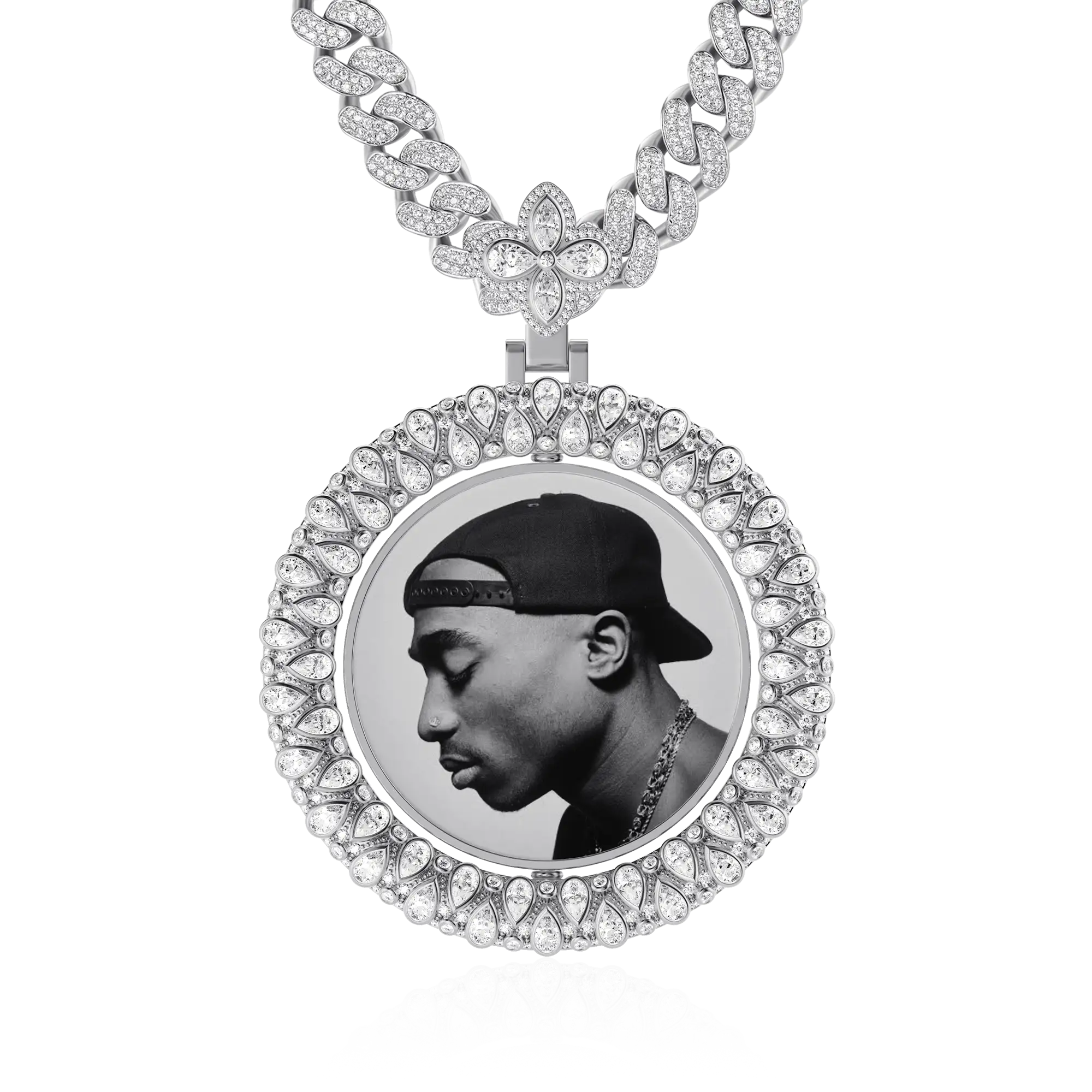 Custom Round Encrusted Photo Pendant