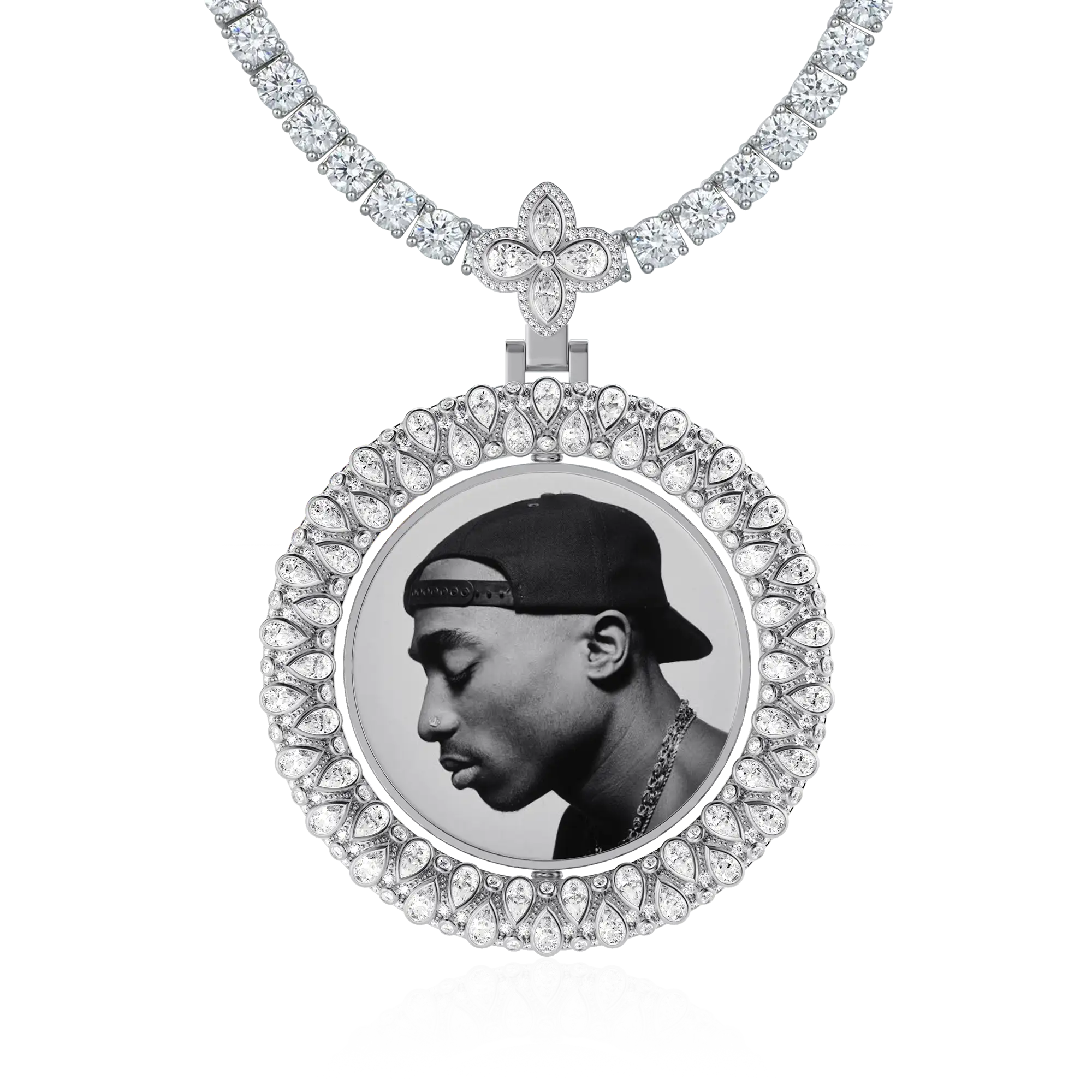 Custom Round Encrusted Photo Pendant