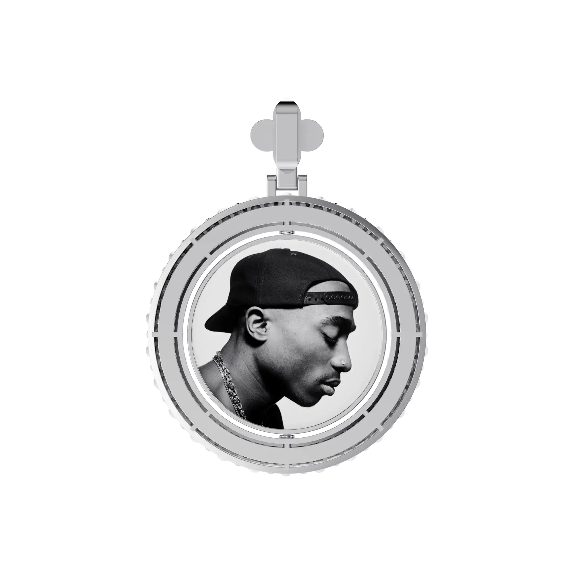 Custom Round Encrusted Photo Pendant
