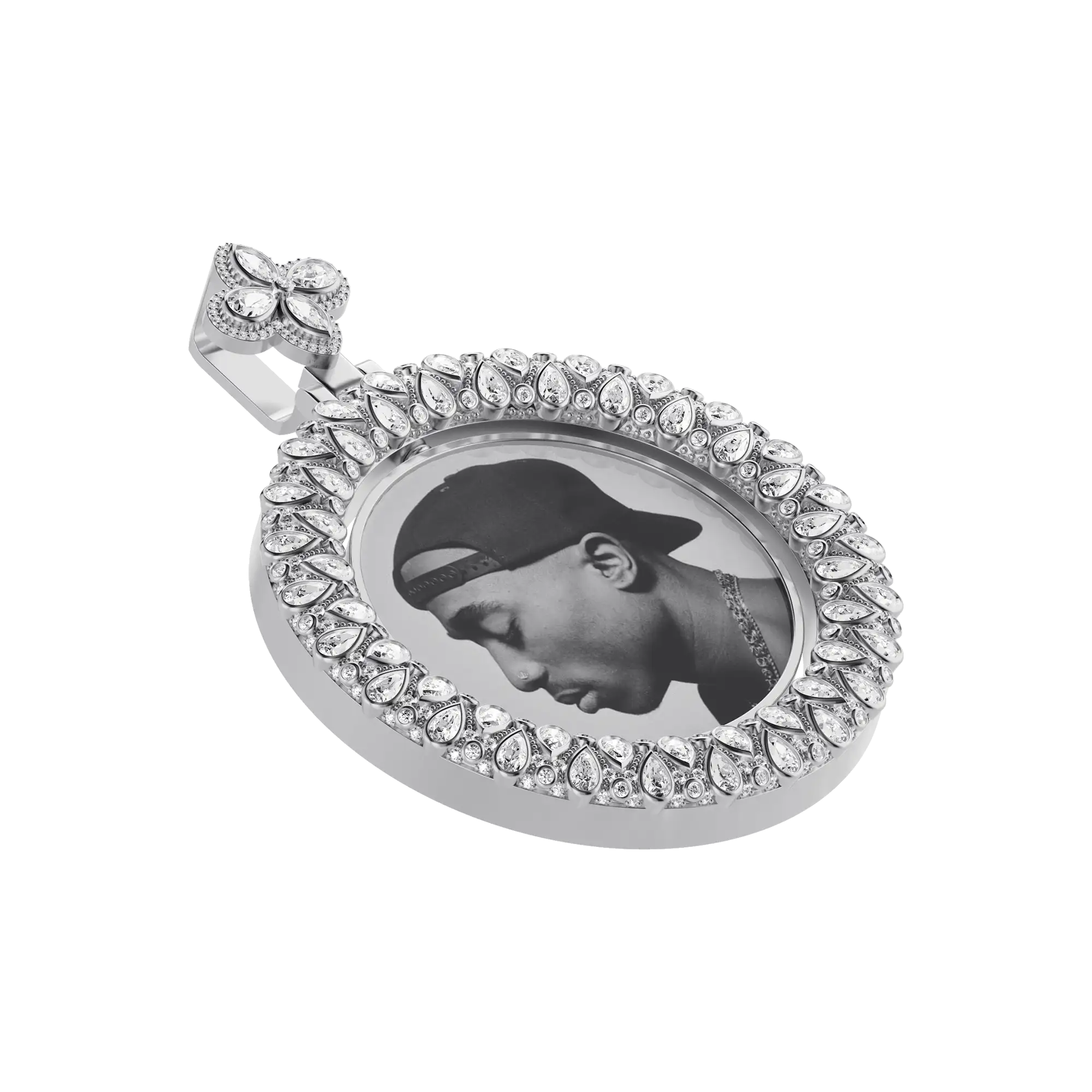 Custom Round Encrusted Photo Pendant