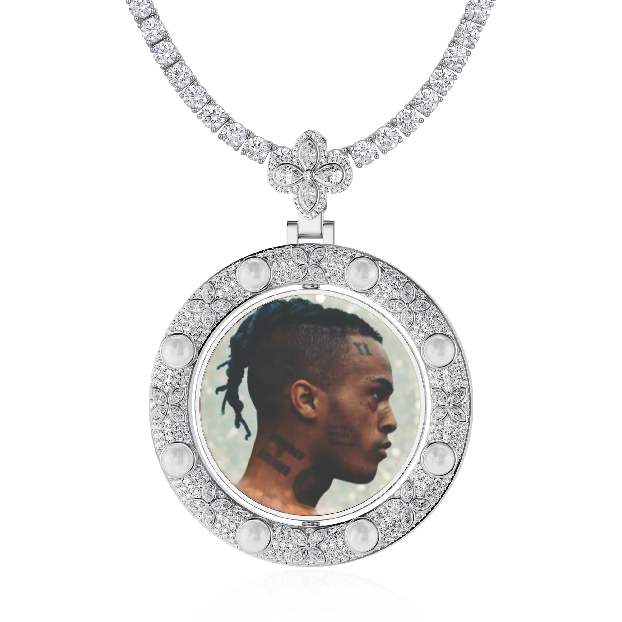 Custom Clover Pearl Reversible Photo Frame Pendant
