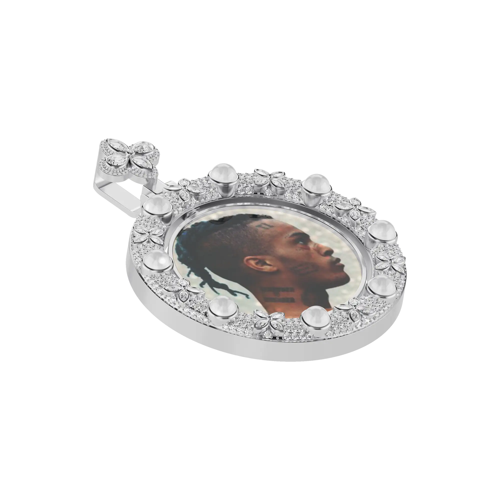 Custom Clover Pearl Reversible Photo Frame Pendant