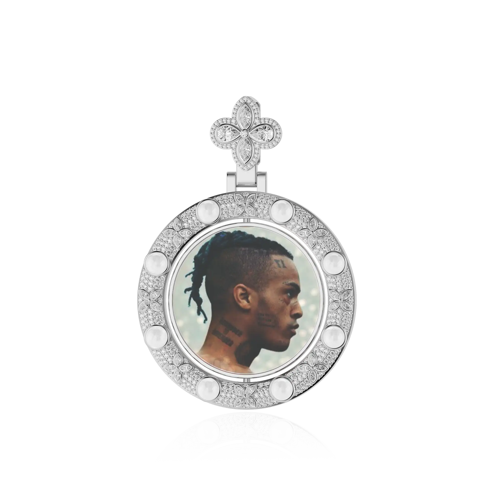 Custom Clover Pearl Reversible Photo Frame Pendant