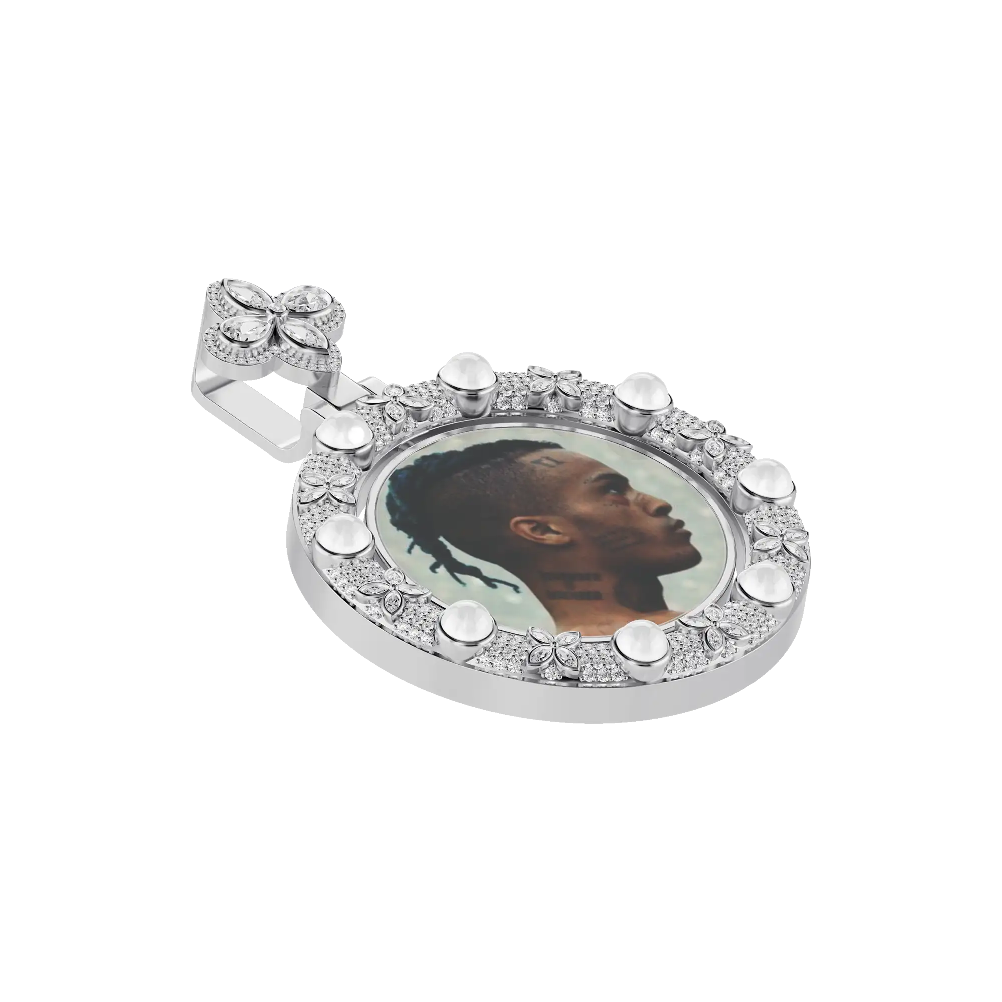 Custom Clover Pearl Reversible Photo Frame Pendant