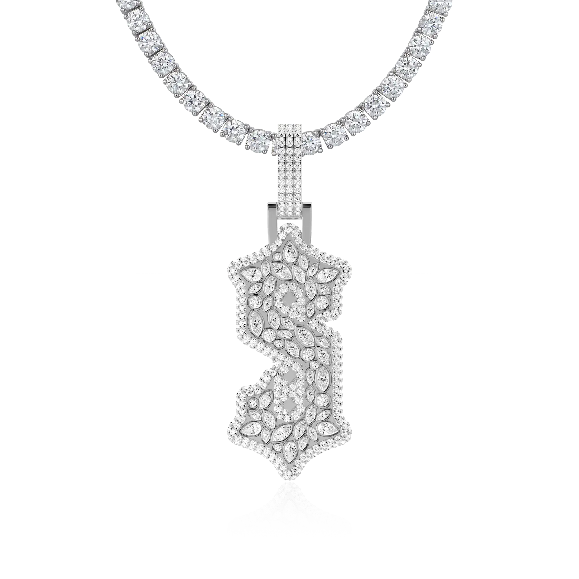 Custom Shaped Diamond Gothic Font Pendant - 51mm