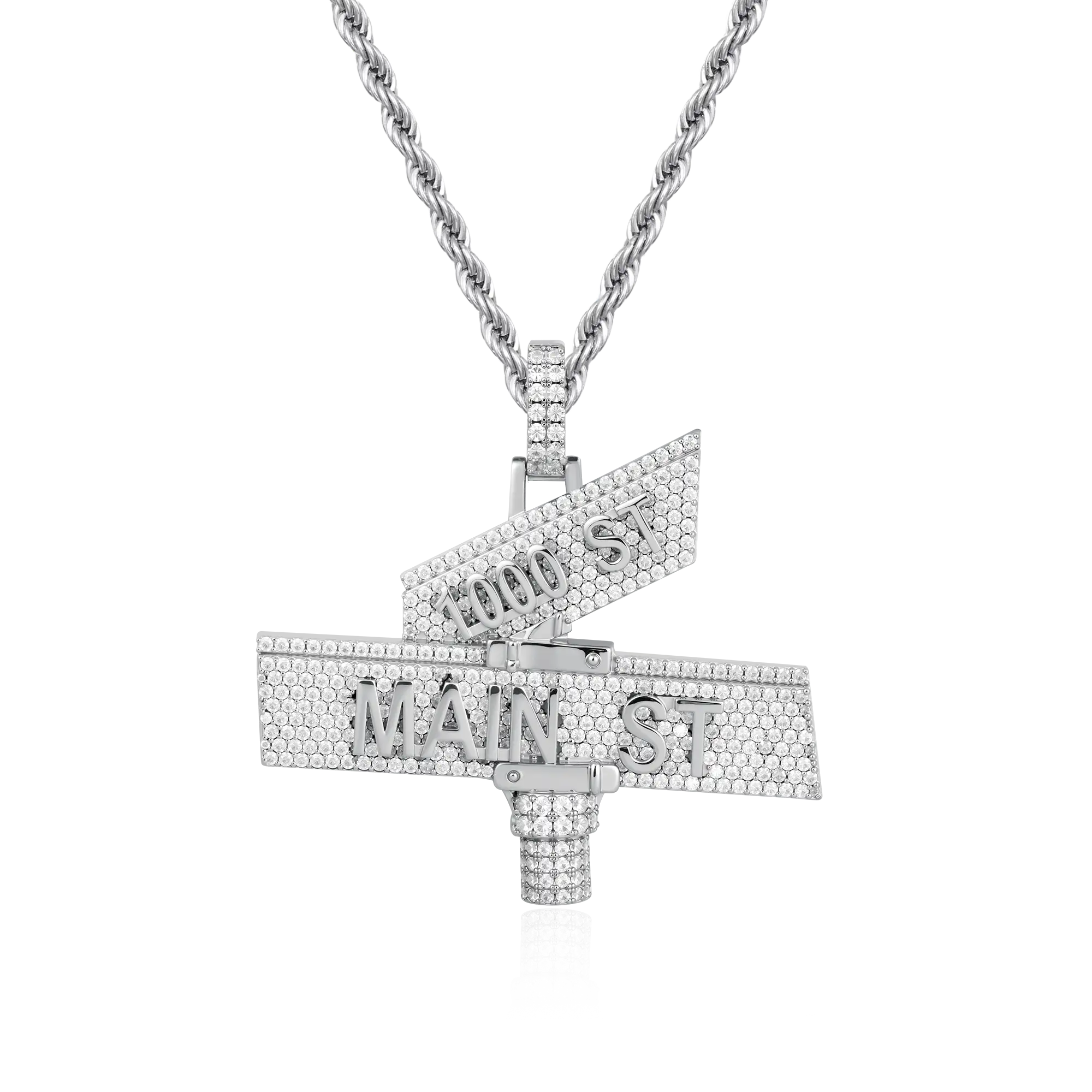 Custom White Iced Street Sign Pendant