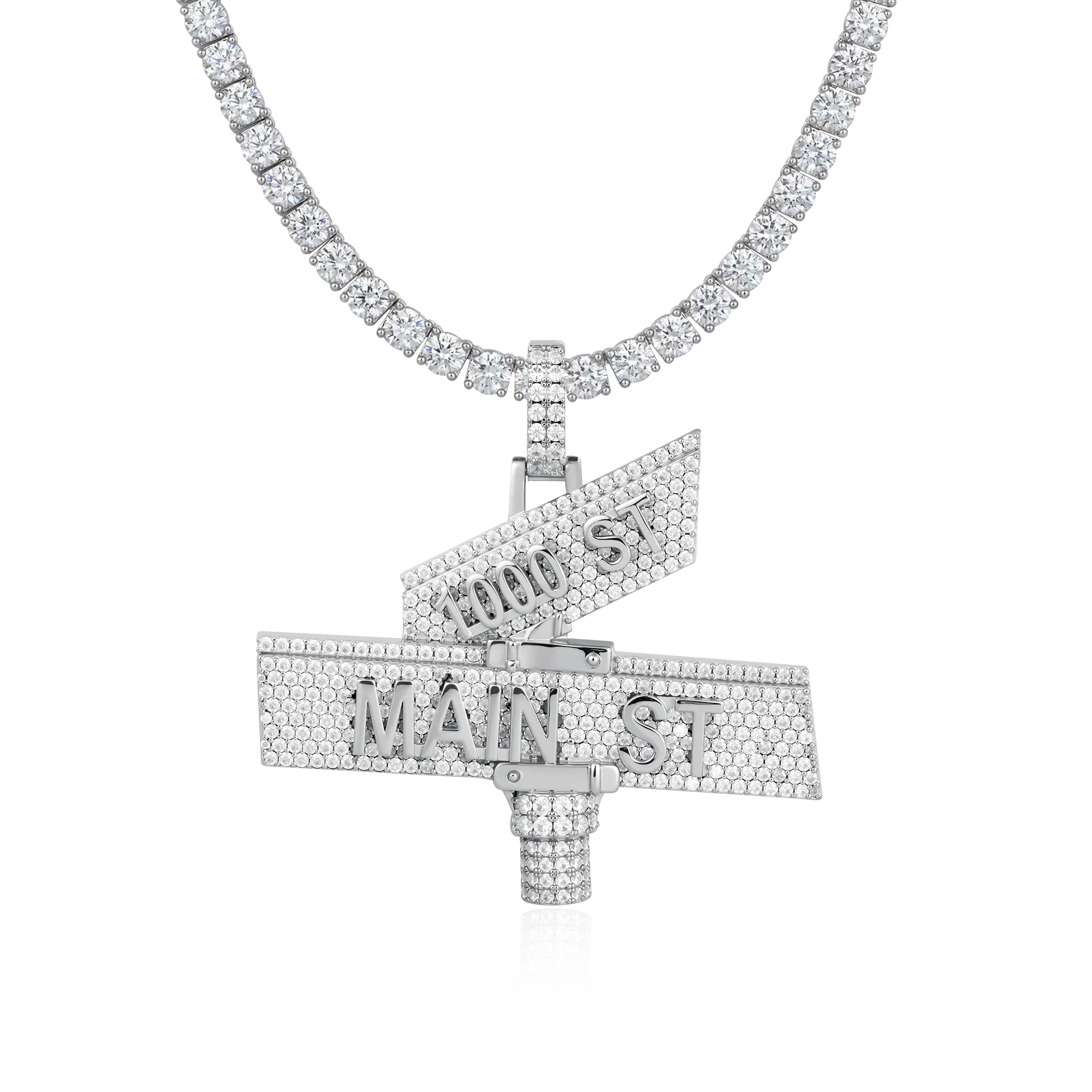 Custom White Iced Street Sign Pendant