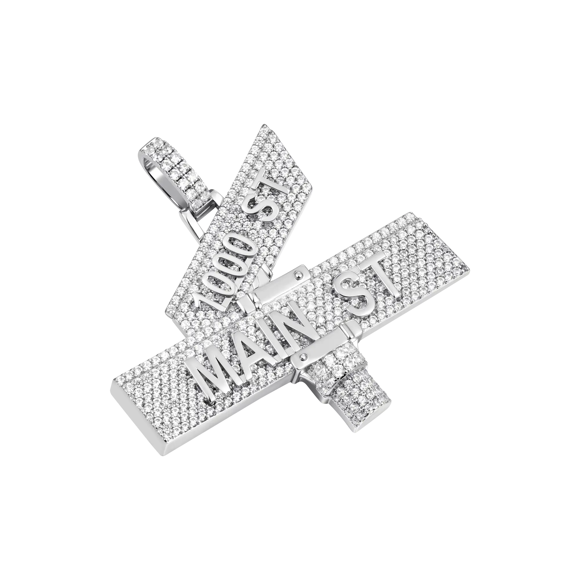 Custom White Iced Street Sign Pendant