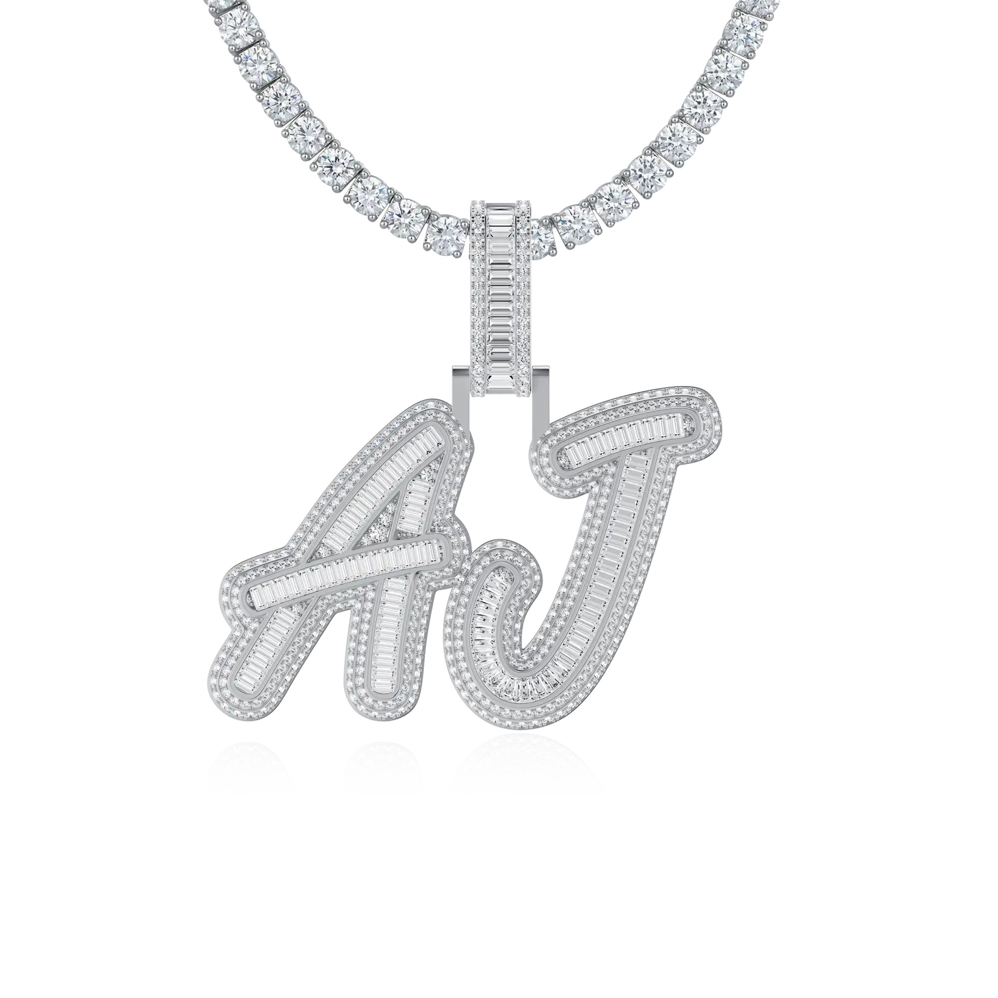 Custom Iced Out Multi-layer Baguette Font Pendant