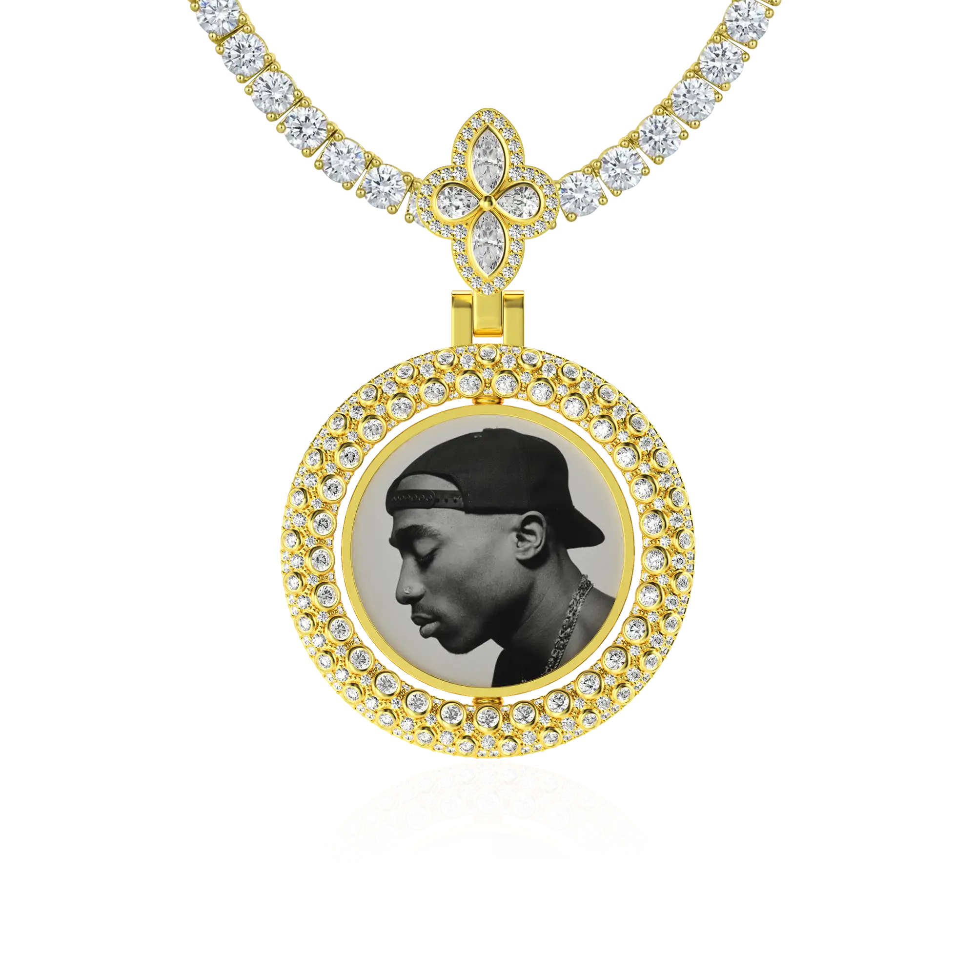 Custom Round Encrusted Photo Pendant