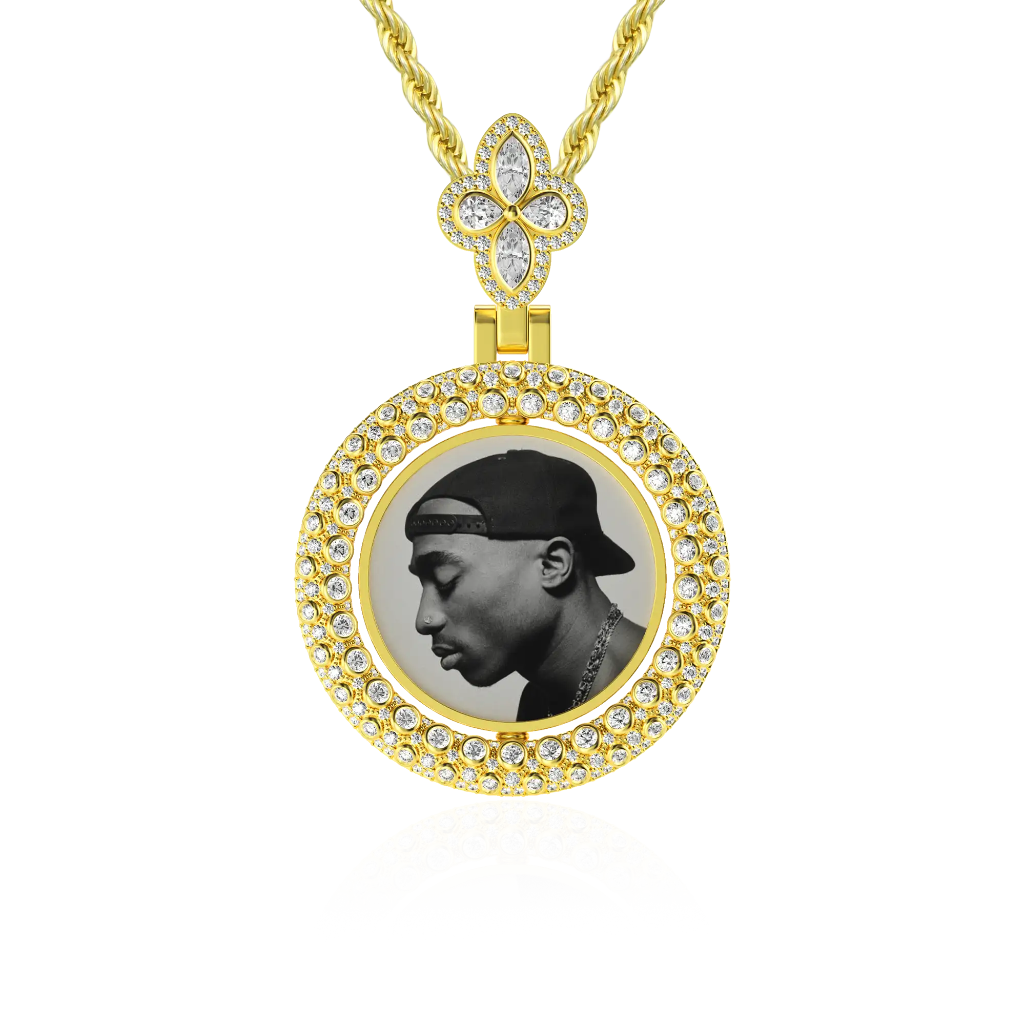 Custom Round Encrusted Photo Pendant