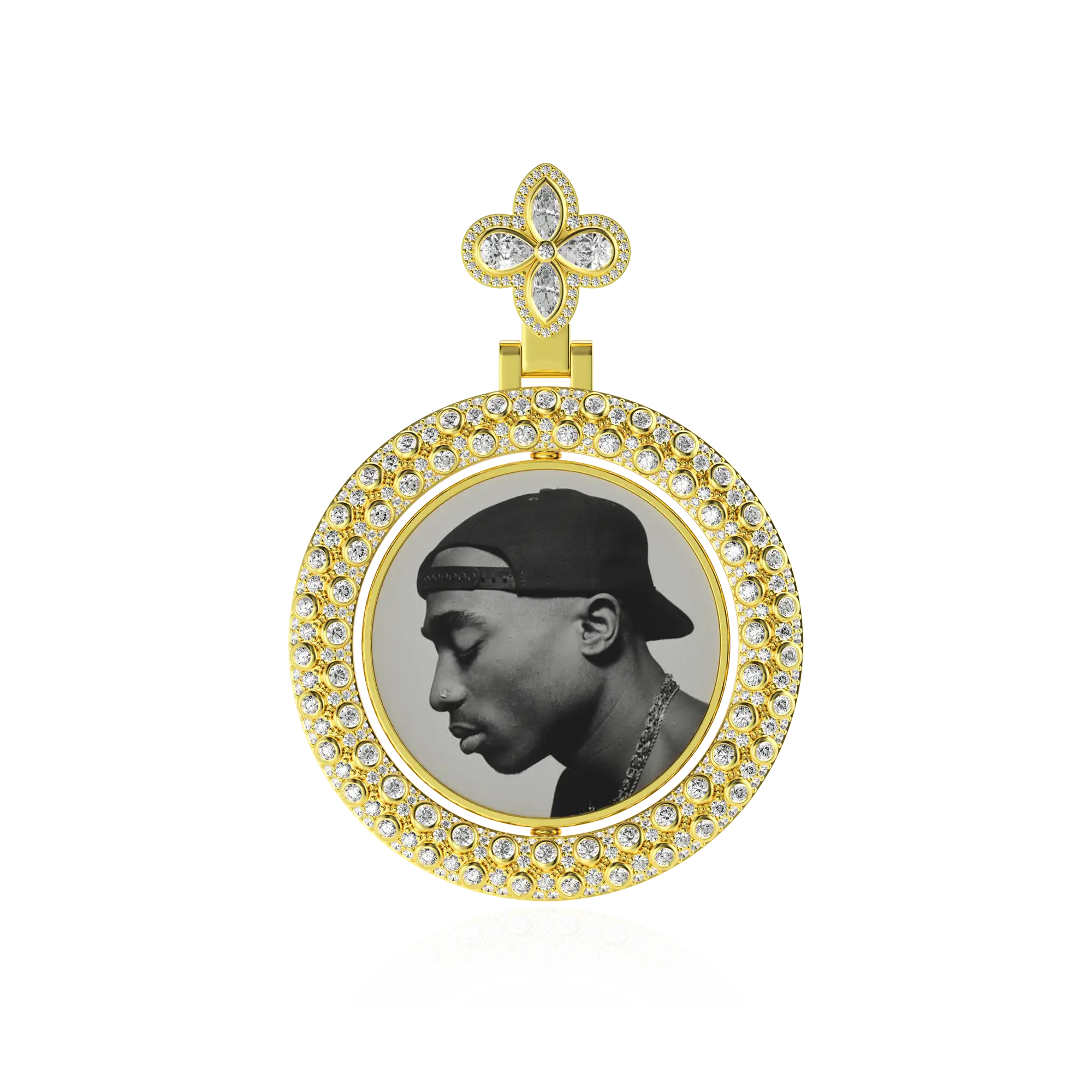 Custom Round Encrusted Photo Pendant