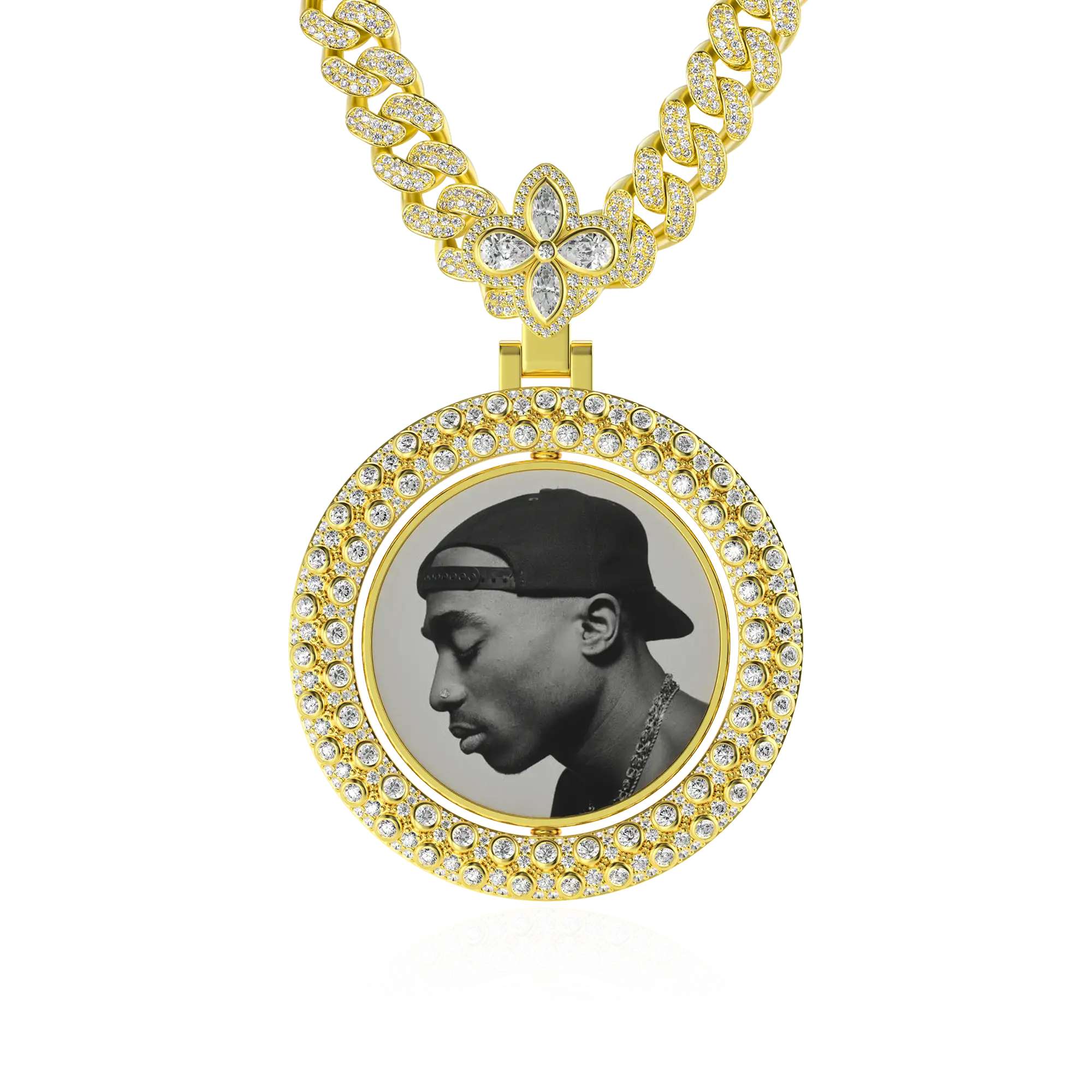 Custom Round Encrusted Photo Pendant
