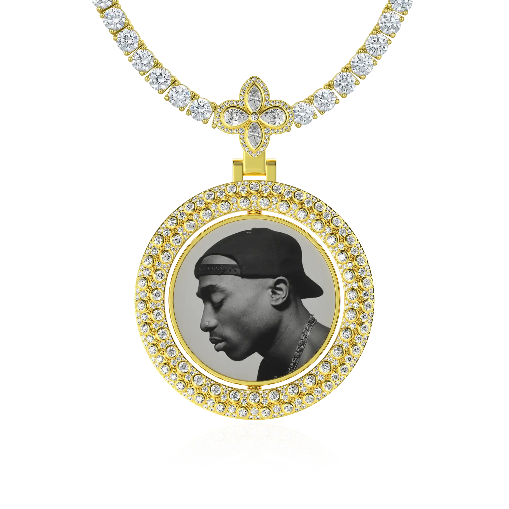 Custom Round Encrusted Photo Pendant
