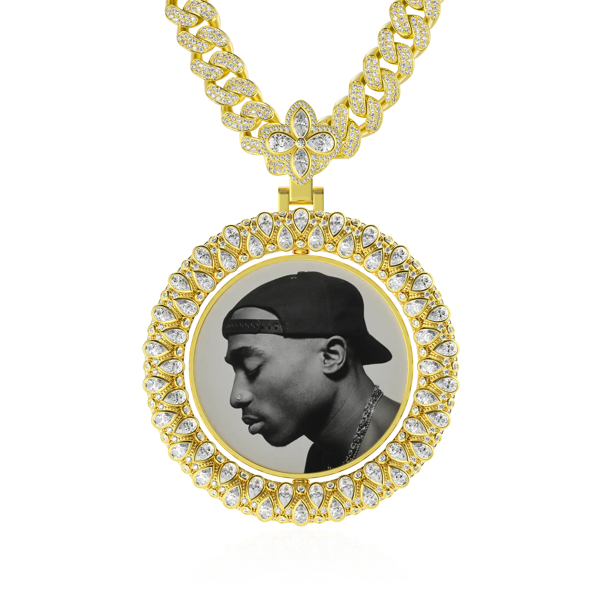 Custom Round Encrusted Photo Pendant
