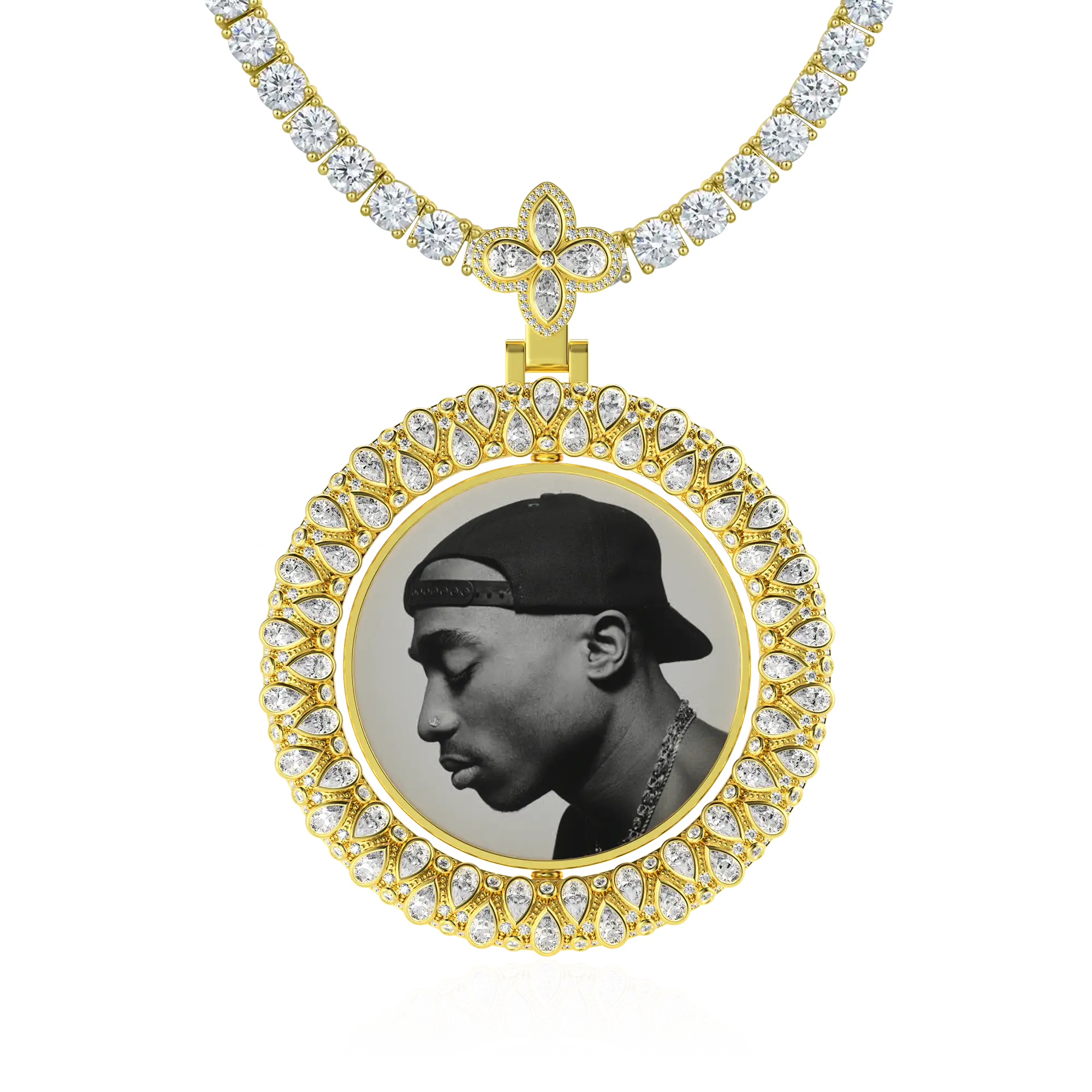 Custom Round Encrusted Photo Pendant