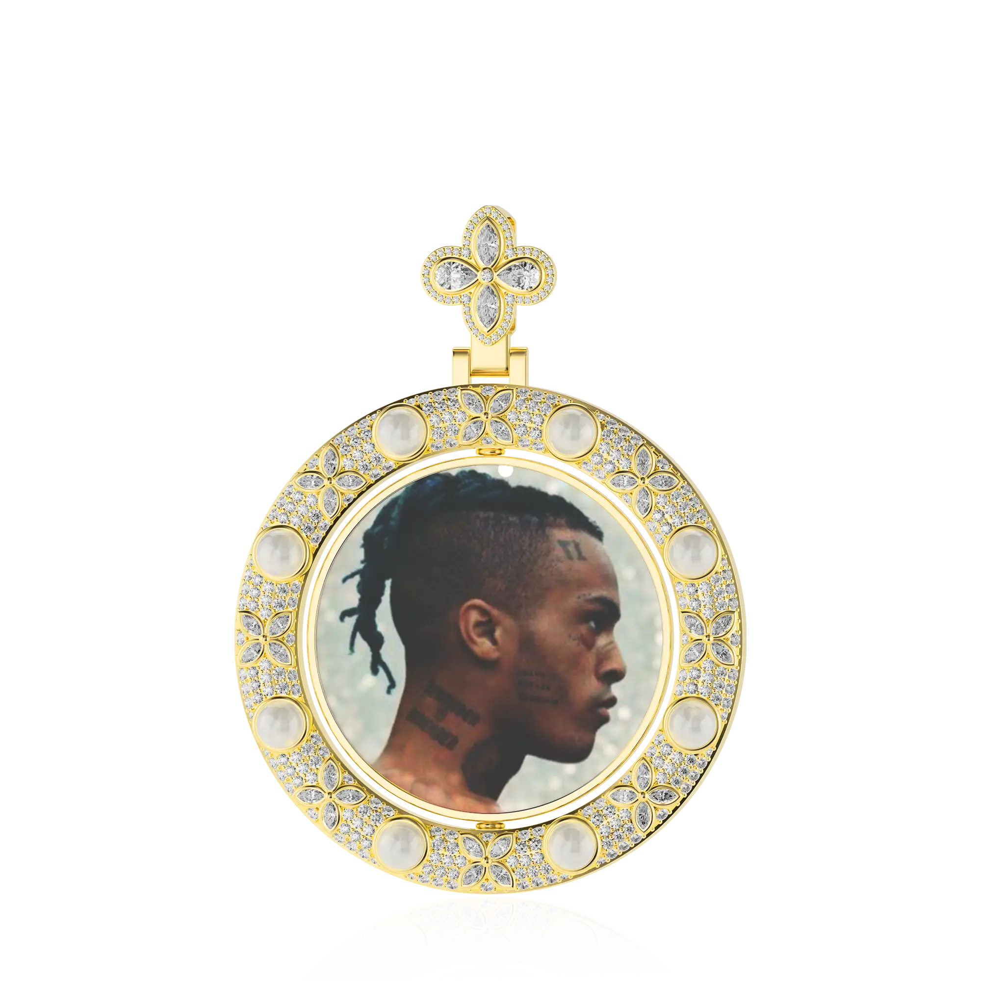 Custom Clover Pearl Reversible Photo Frame Pendant