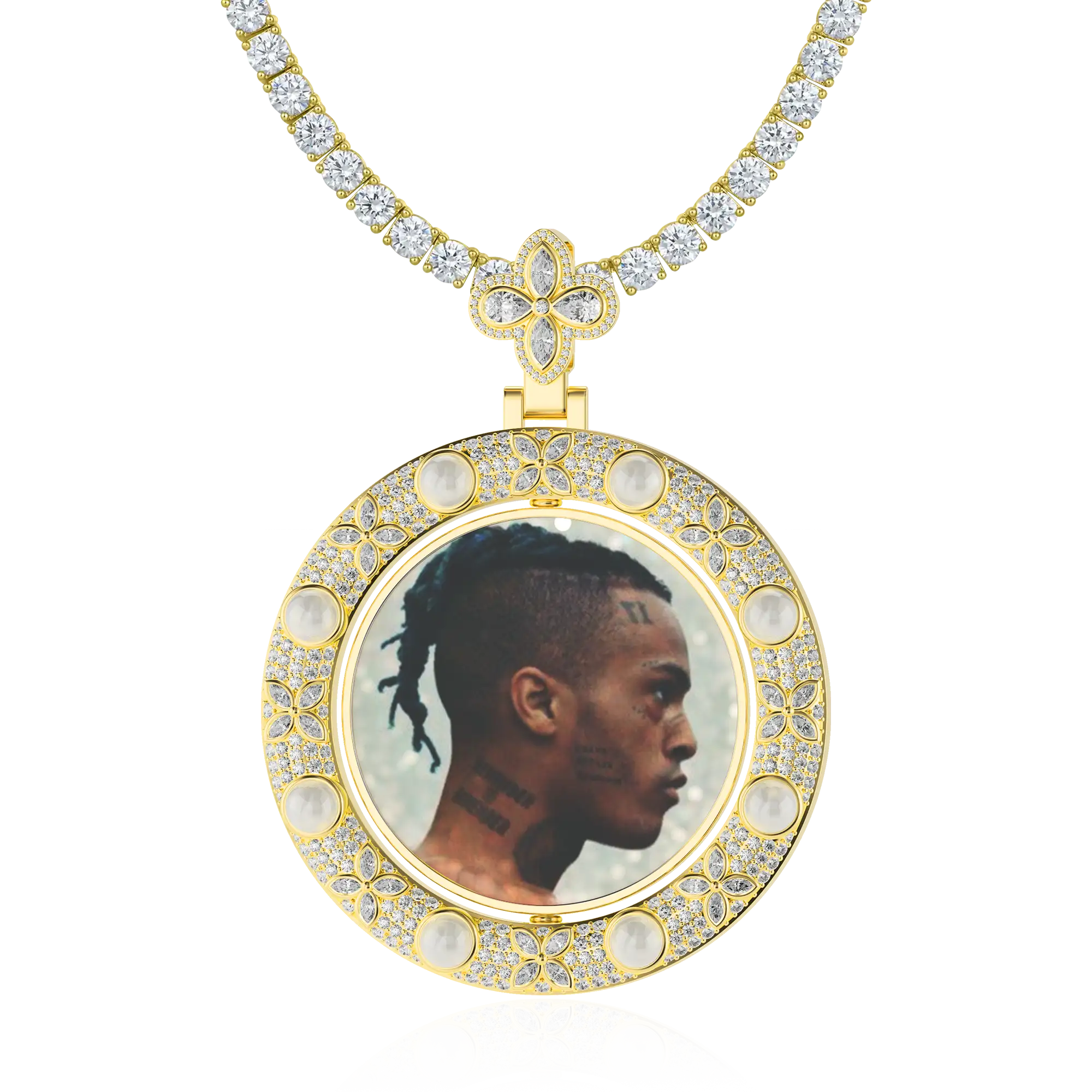 Custom Clover Pearl Reversible Photo Frame Pendant