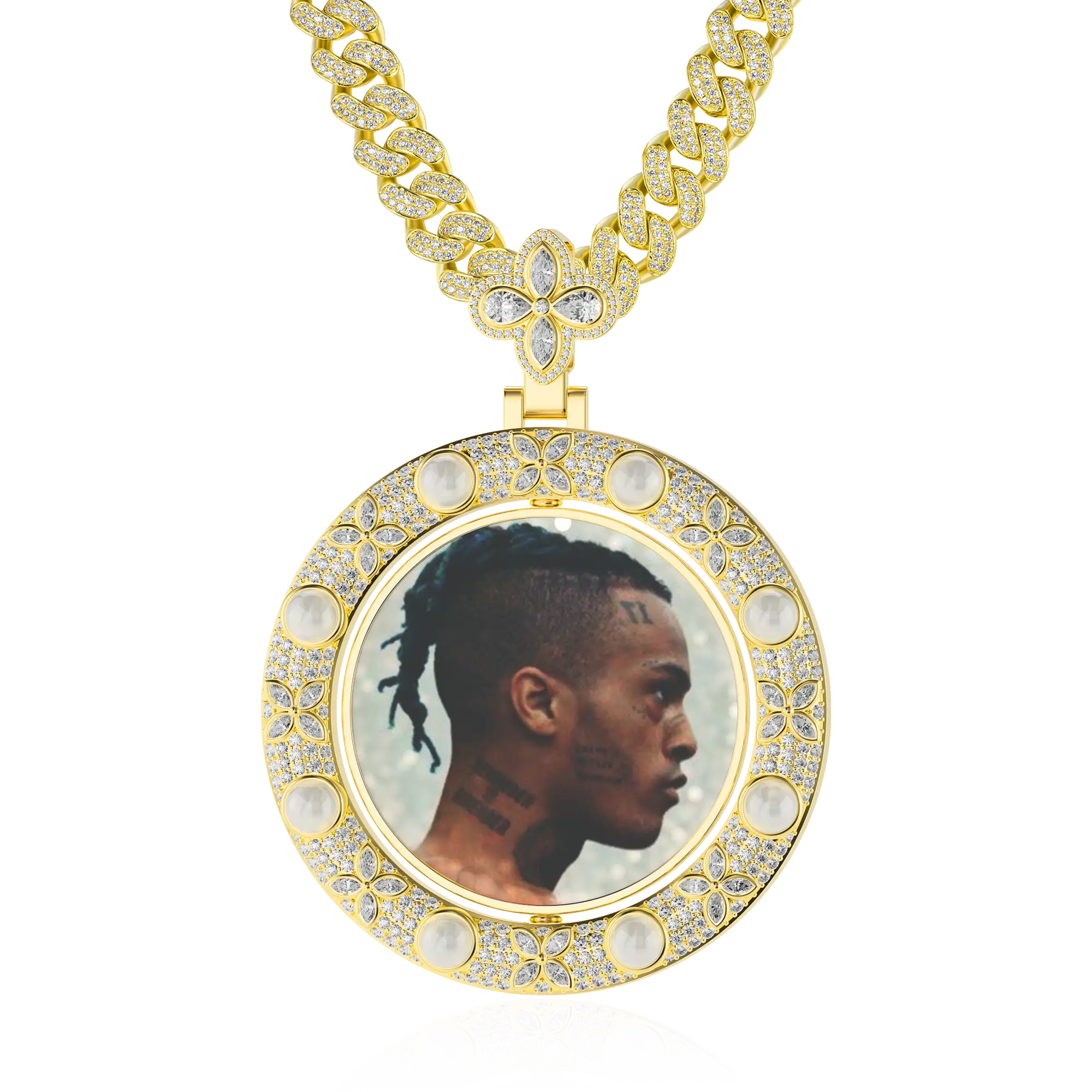 Custom Clover Pearl Reversible Photo Frame Pendant