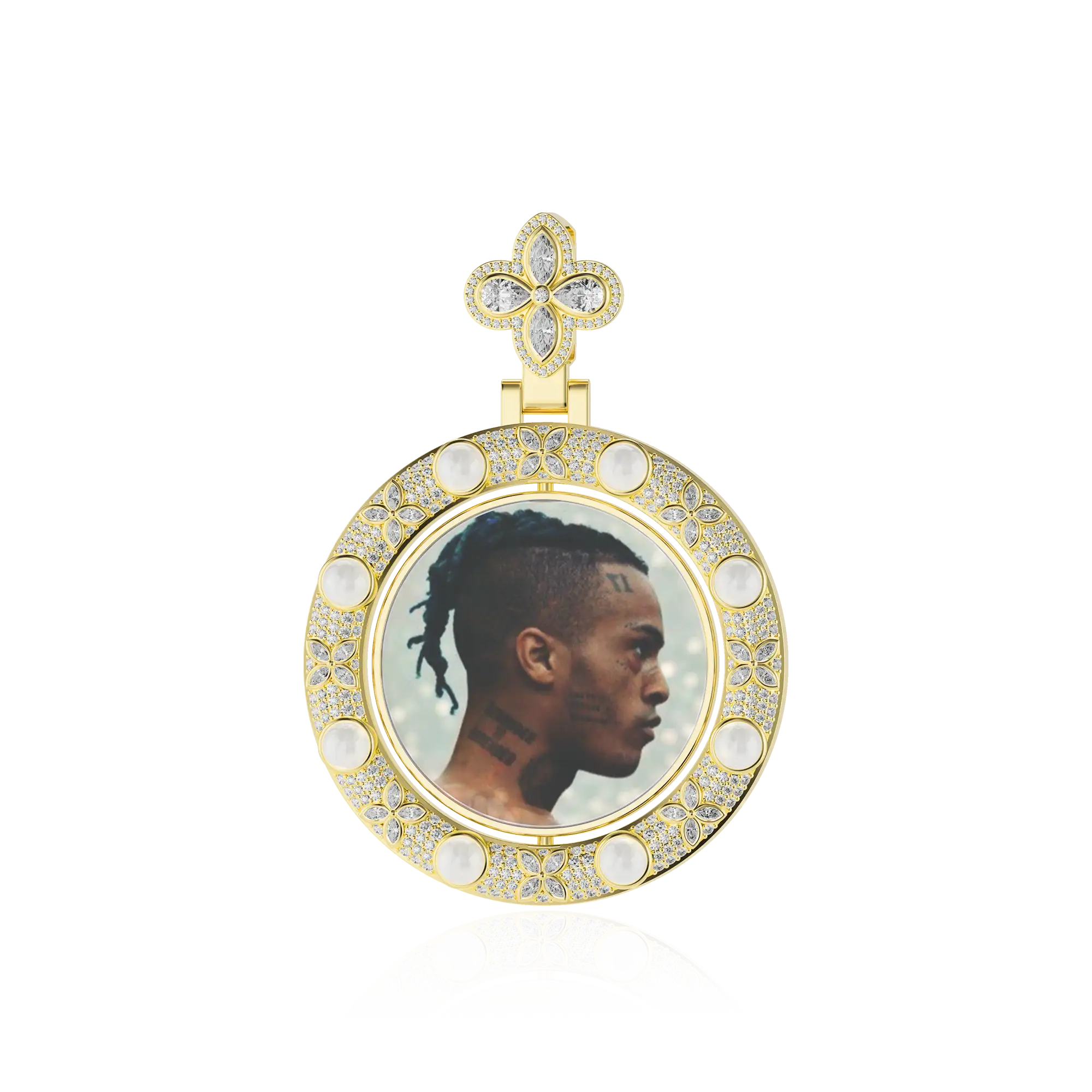 Custom Clover Pearl Reversible Photo Frame Pendant