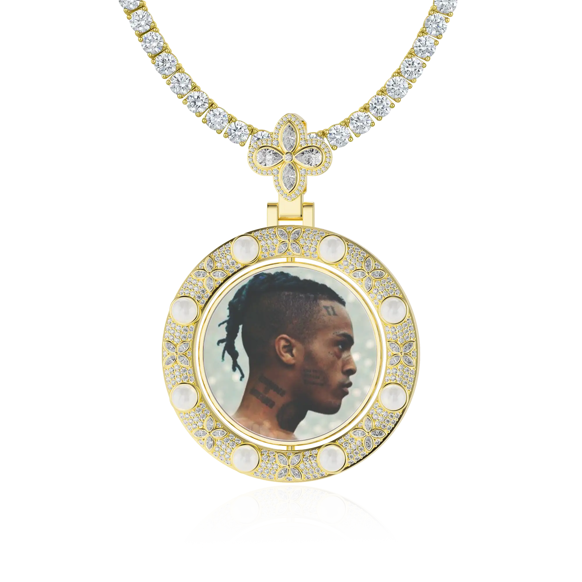 Custom Clover Pearl Reversible Photo Frame Pendant