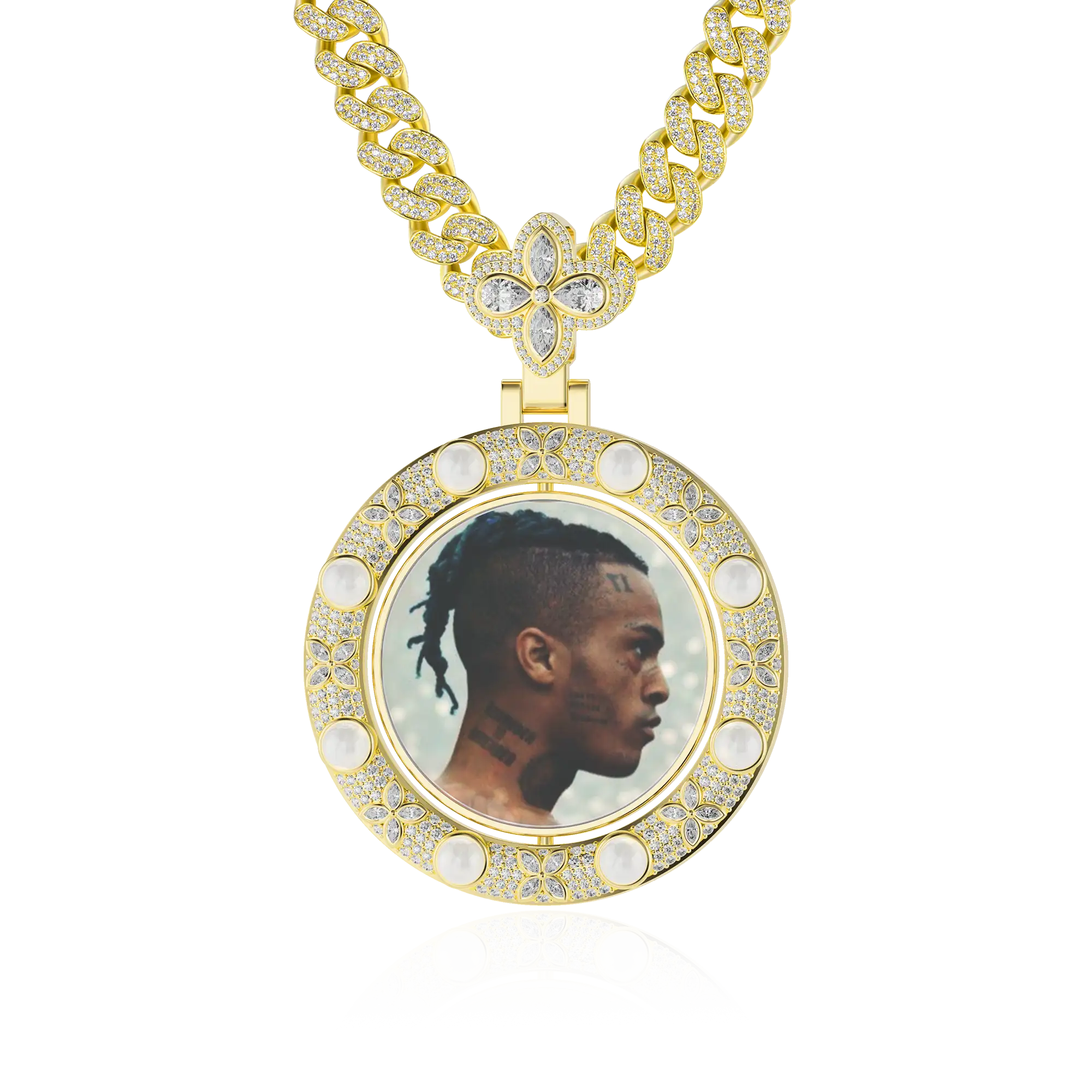 Custom Clover Pearl Reversible Photo Frame Pendant