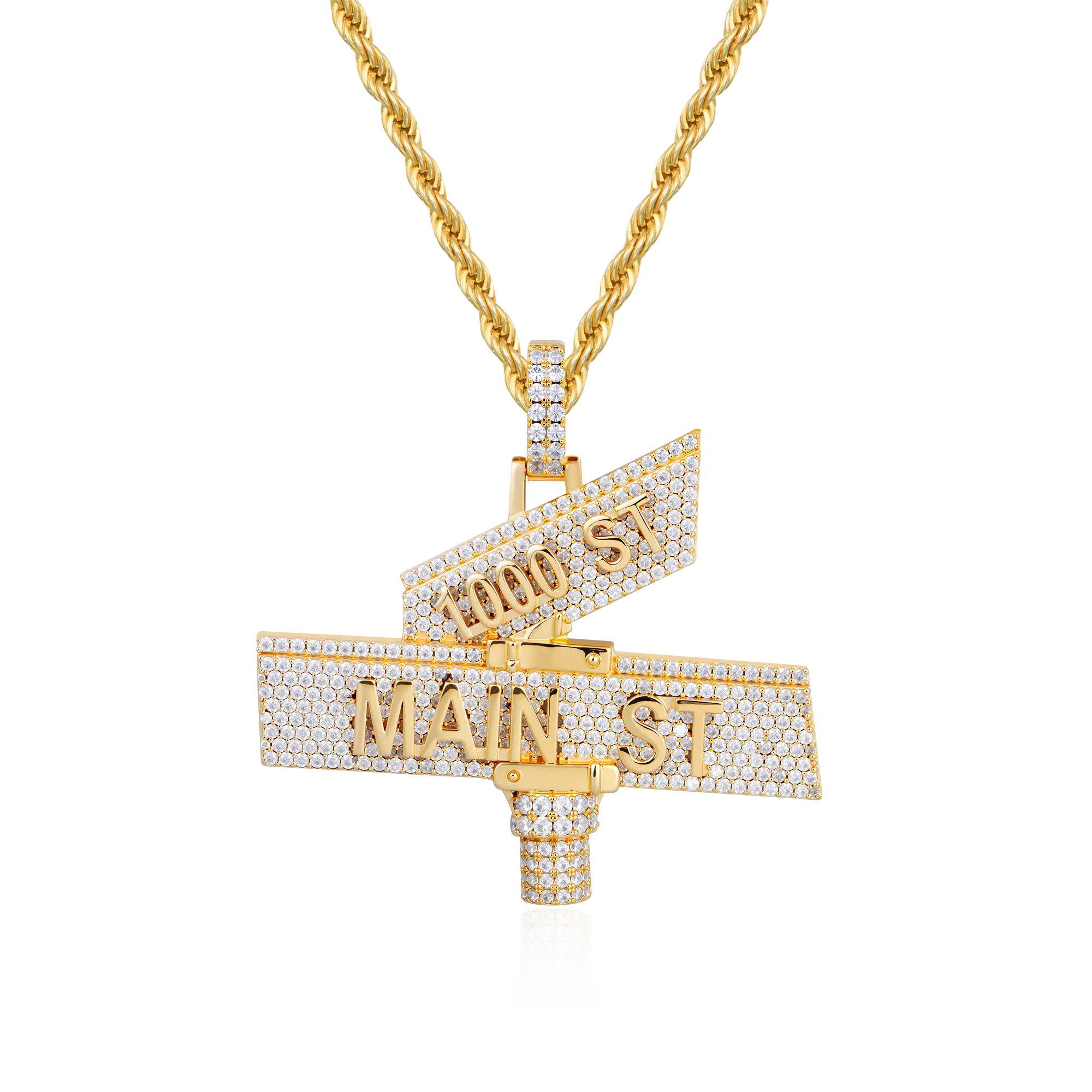 Custom White Iced Street Sign Pendant